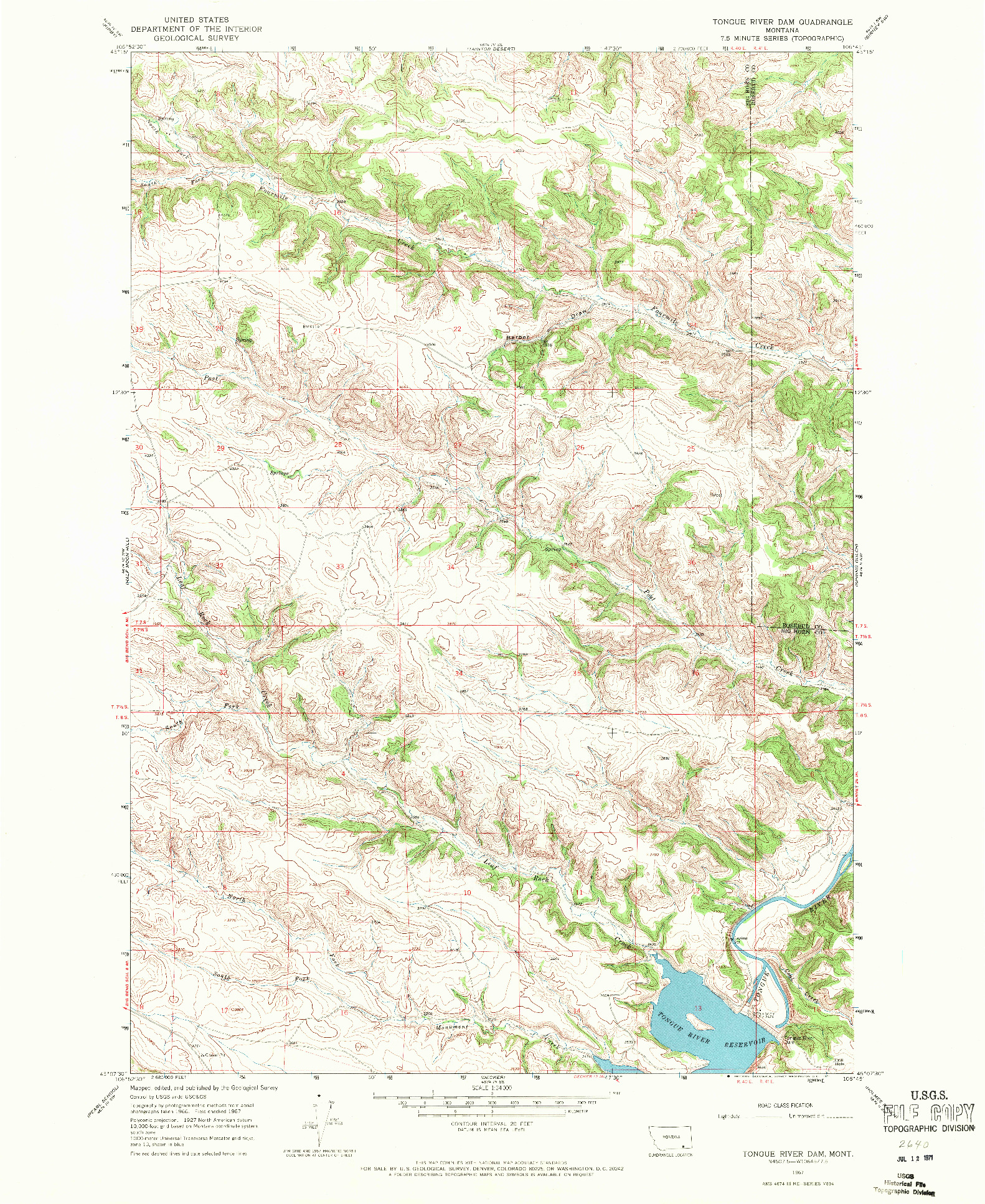 USGS 1:24000-SCALE QUADRANGLE FOR TONGUE RIVER DAM, MT 1967