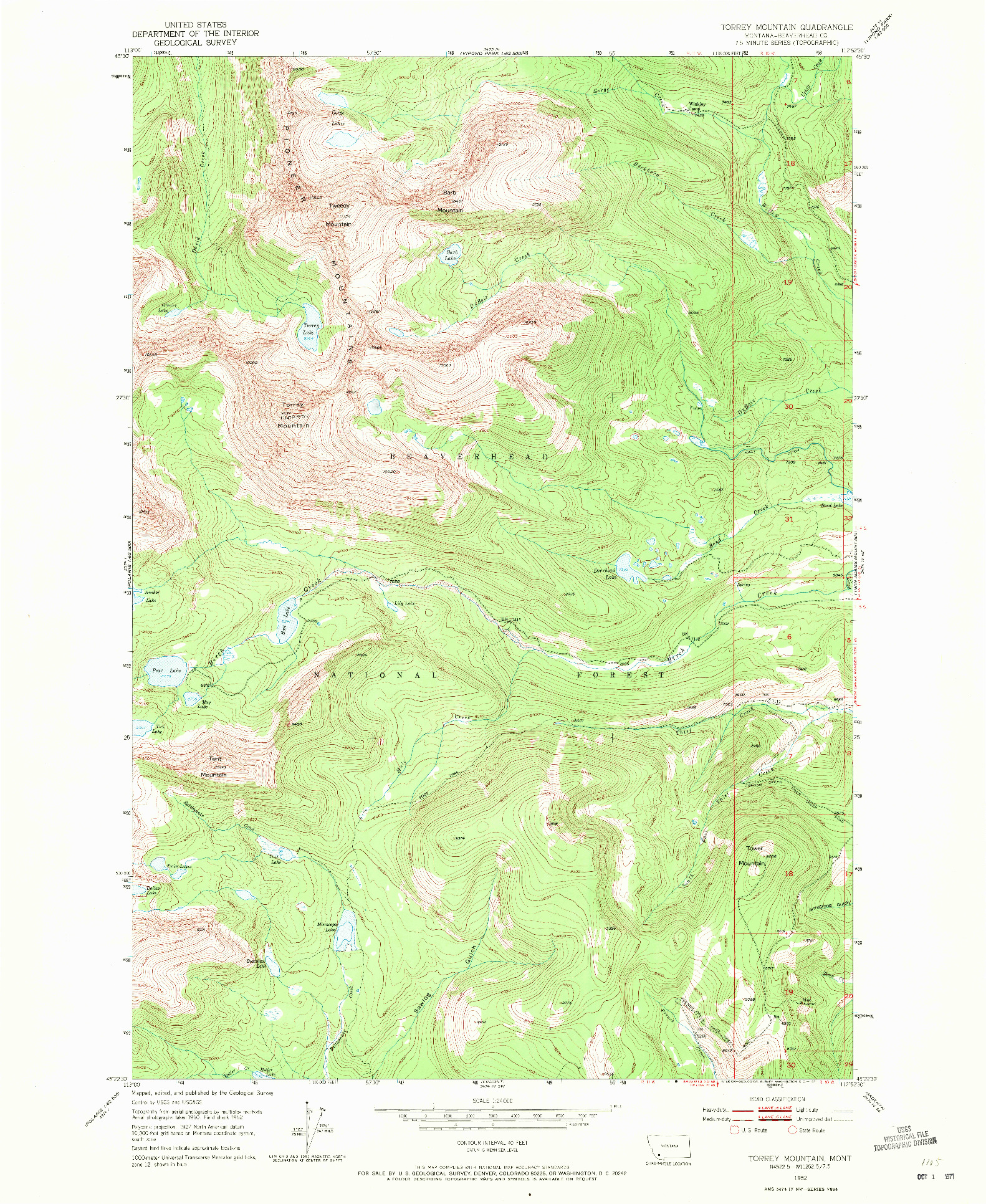 USGS 1:24000-SCALE QUADRANGLE FOR TORREY MOUNTAIN, MT 1952