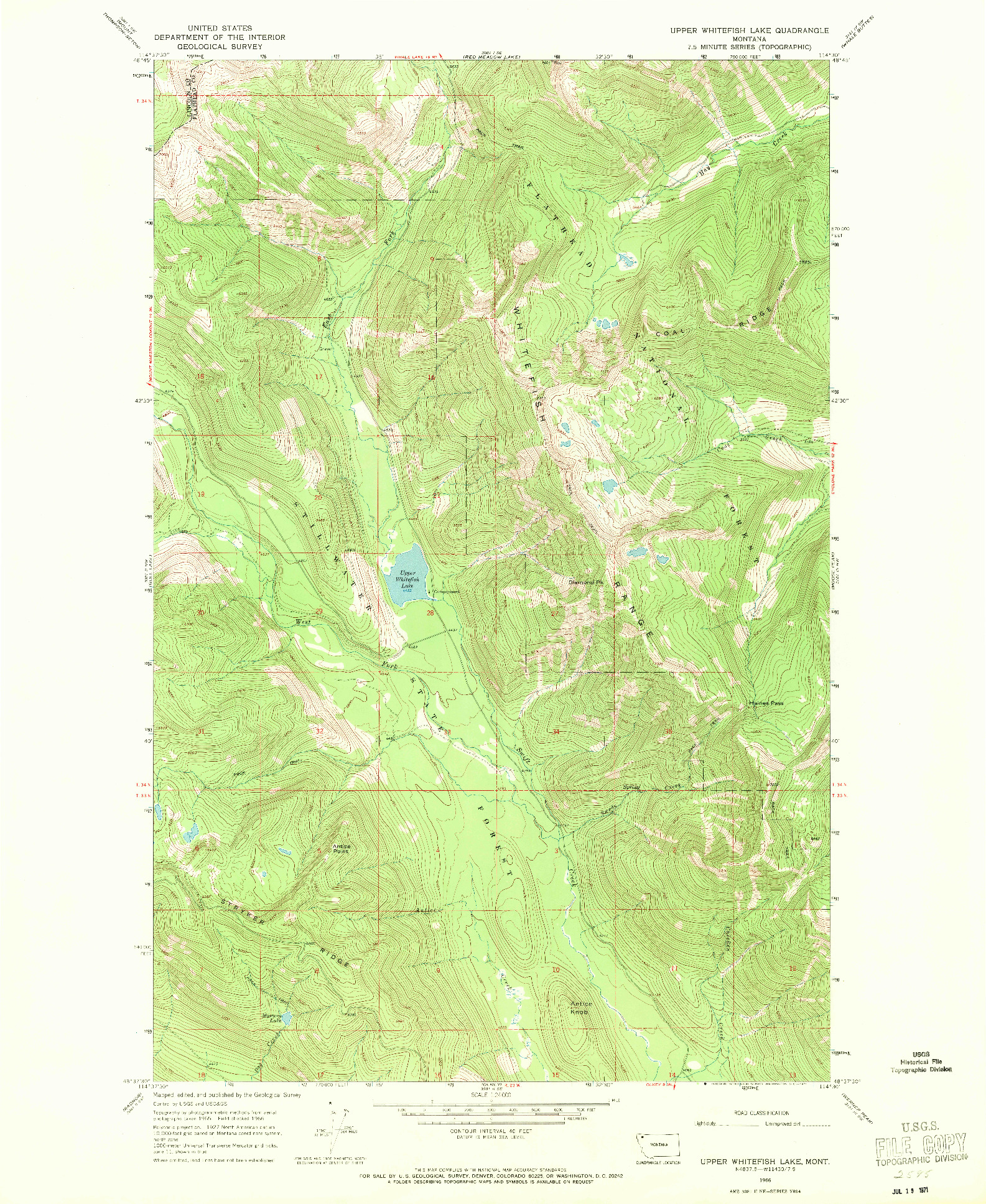 USGS 1:24000-SCALE QUADRANGLE FOR UPPER WHITEFISH LAKE, MT 1966