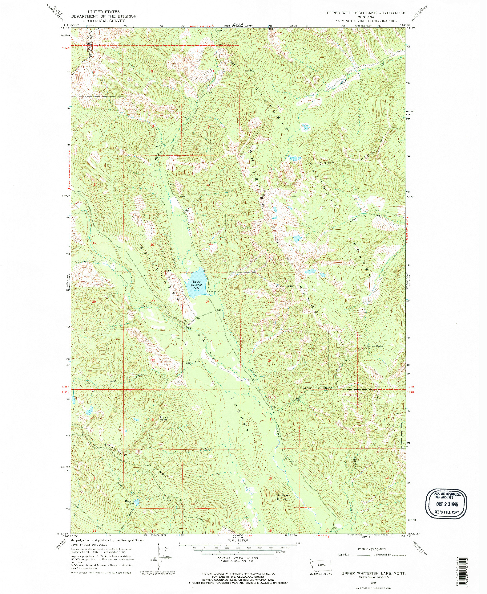 USGS 1:24000-SCALE QUADRANGLE FOR UPPER WHITEFISH LAKE, MT 1966