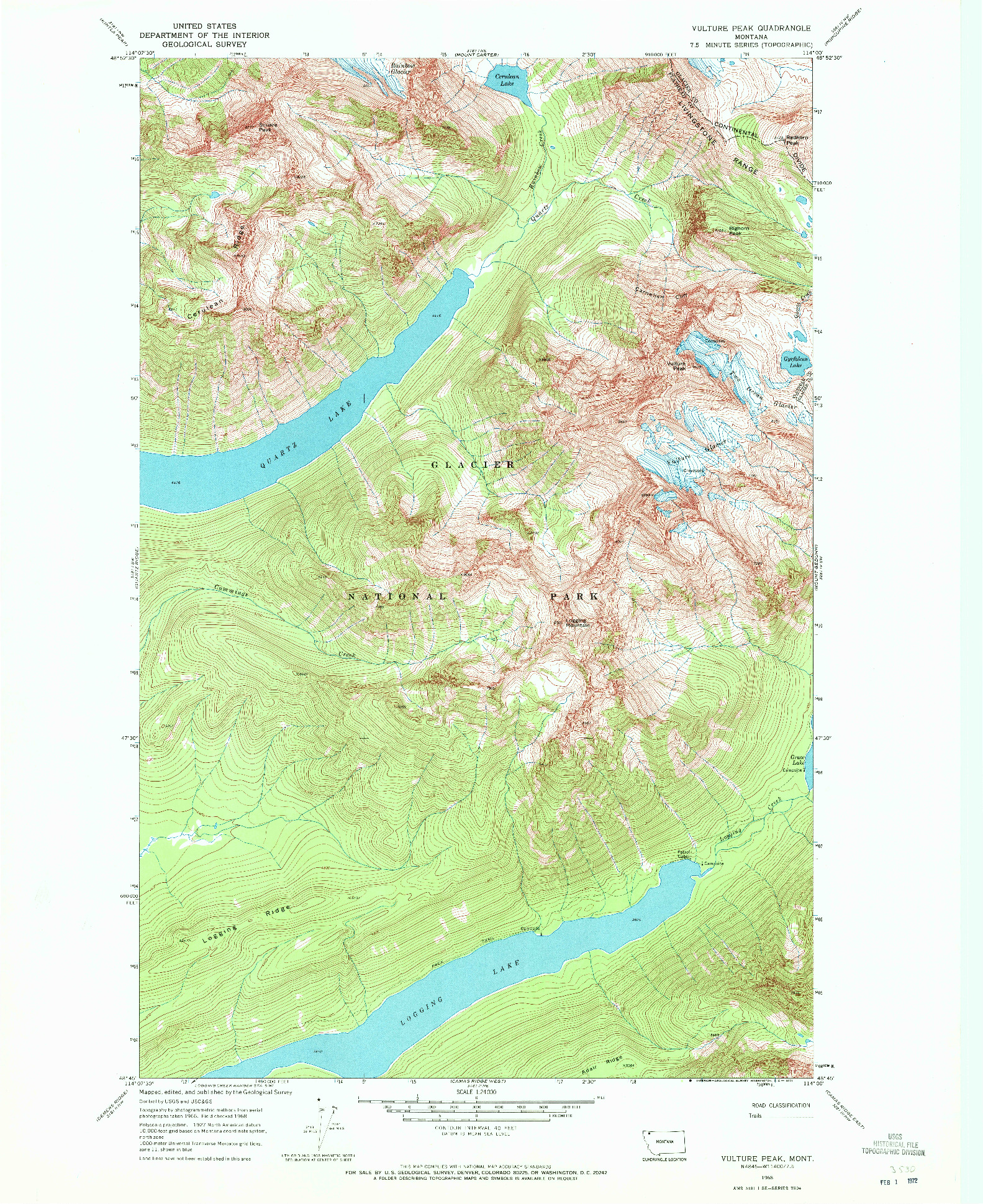 USGS 1:24000-SCALE QUADRANGLE FOR VULTURE PEAK, MT 1968