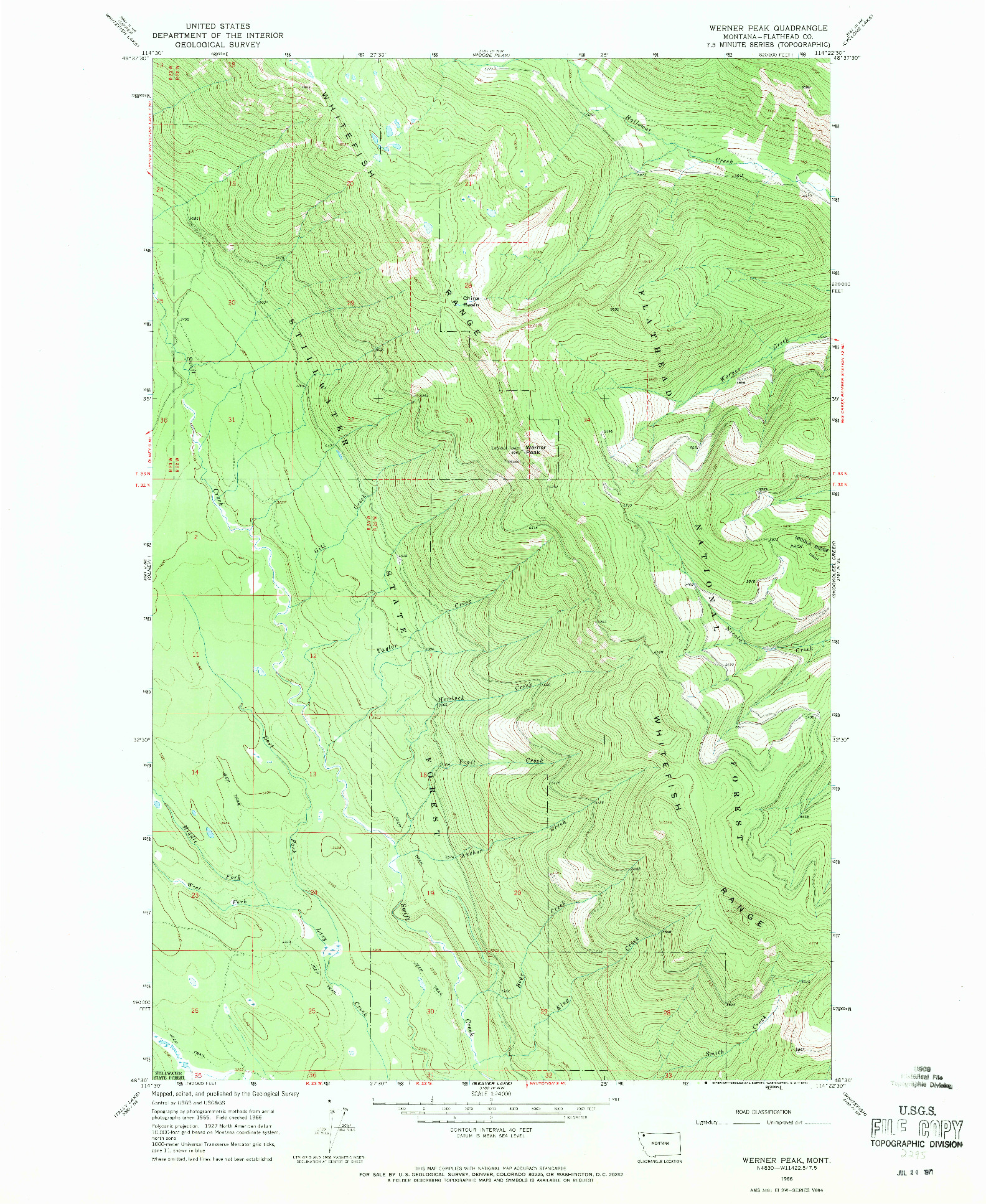 USGS 1:24000-SCALE QUADRANGLE FOR WERNER PEAK, MT 1966