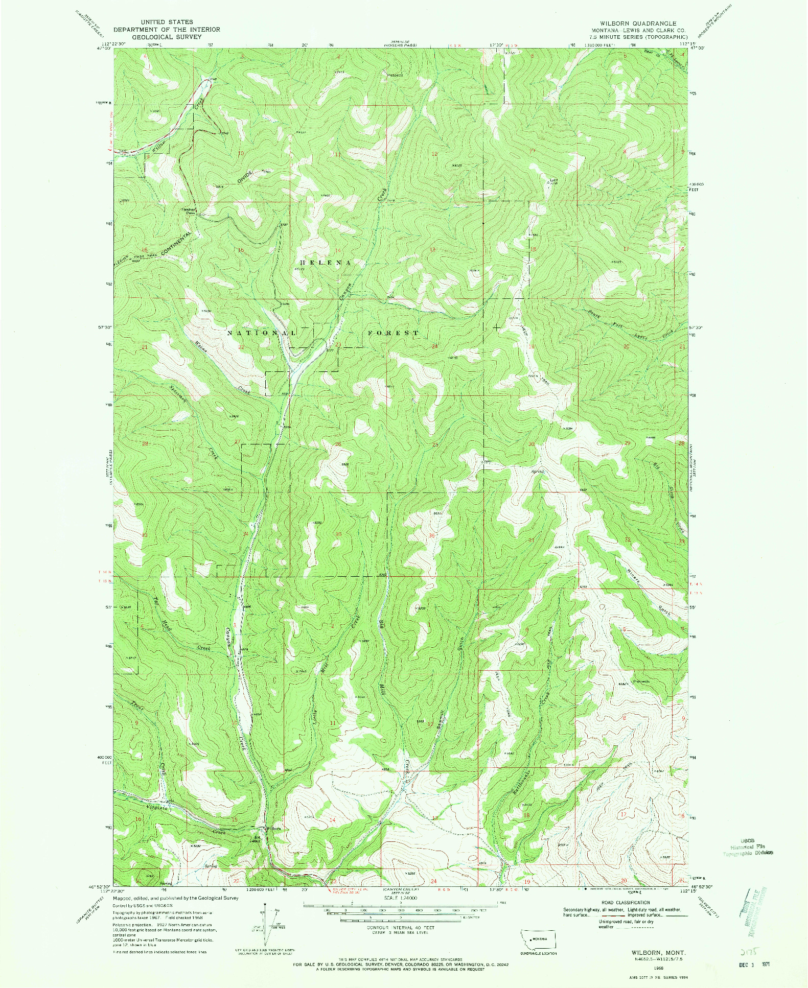 USGS 1:24000-SCALE QUADRANGLE FOR WILBORN, MT 1968