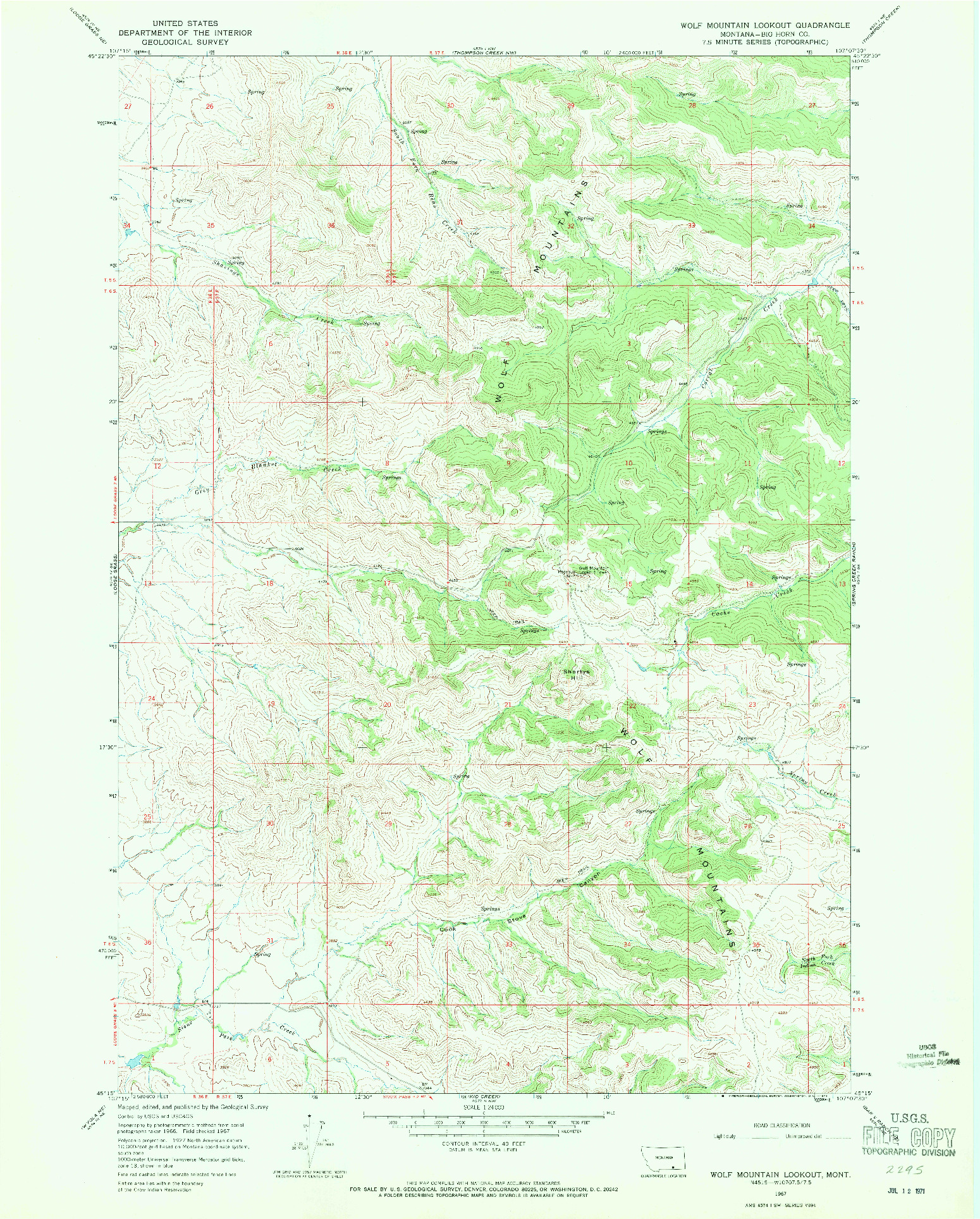 USGS 1:24000-SCALE QUADRANGLE FOR WOLF MOUNTAIN LOOKOUT, MT 1967