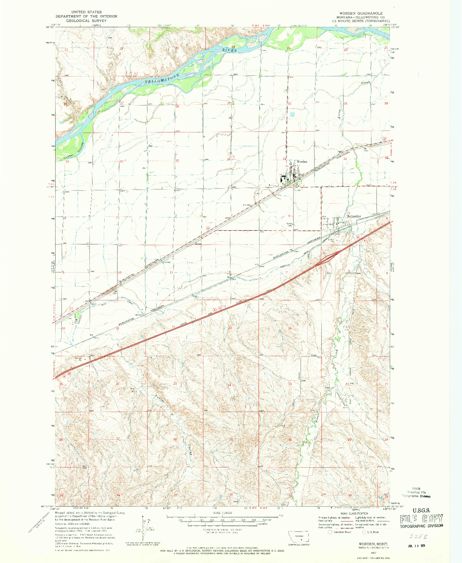 USGS 1:24000-SCALE QUADRANGLE FOR WORDEN, MT 1967