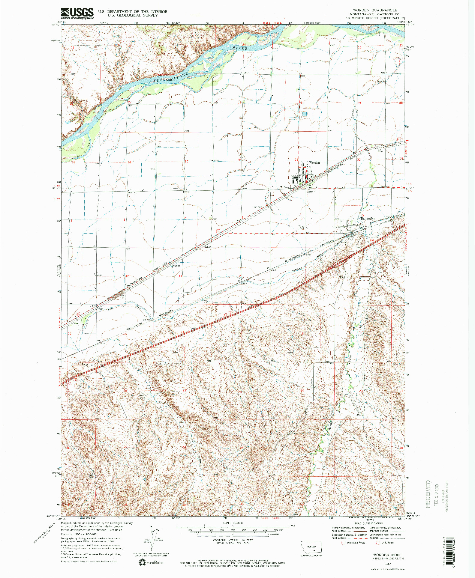 USGS 1:24000-SCALE QUADRANGLE FOR WORDEN, MT 1967