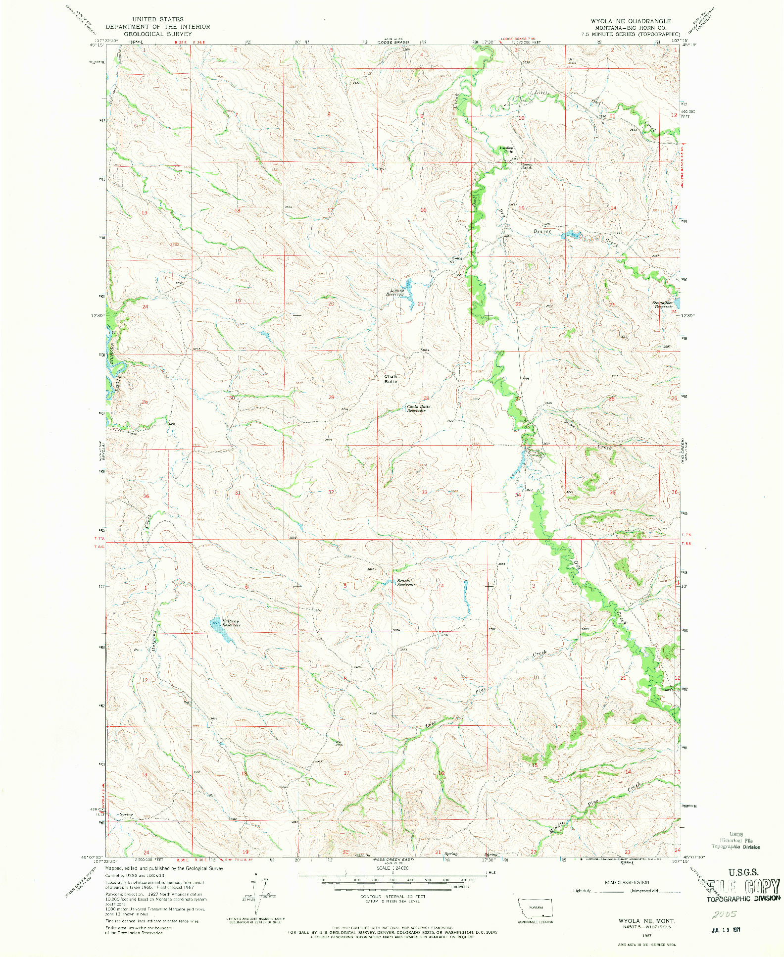 USGS 1:24000-SCALE QUADRANGLE FOR WYOLA NE, MT 1967