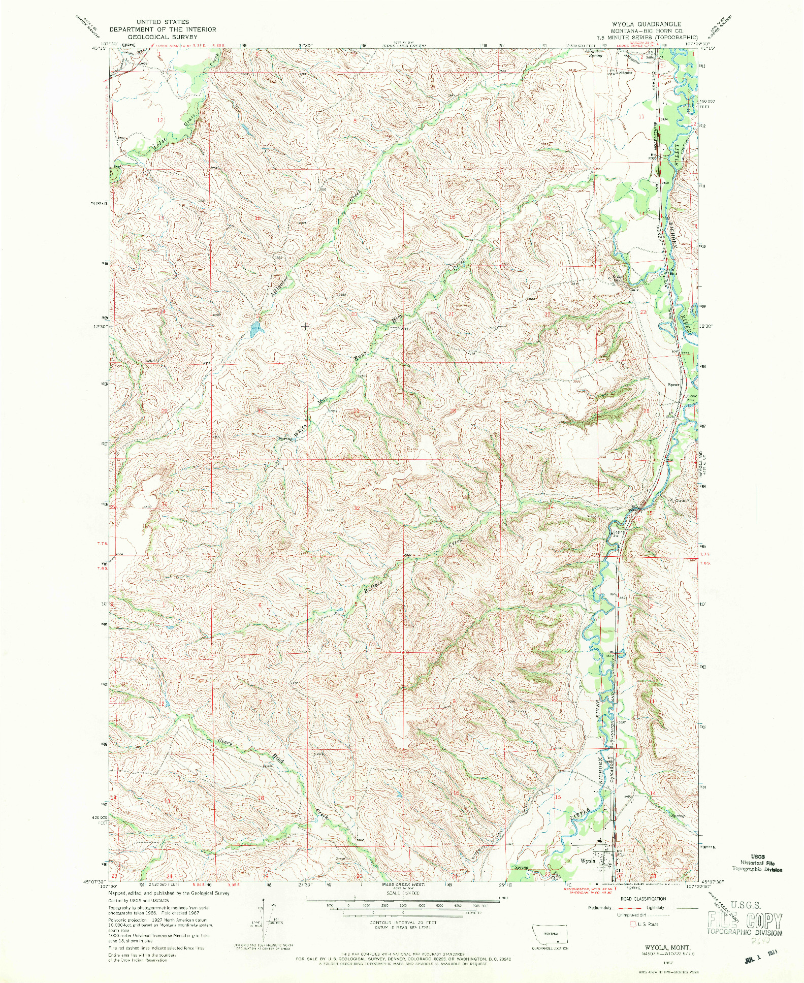 USGS 1:24000-SCALE QUADRANGLE FOR WYOLA, MT 1967