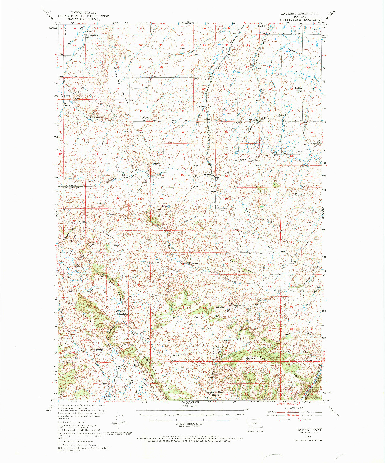 USGS 1:62500-SCALE QUADRANGLE FOR ANCENEY, MT 1949