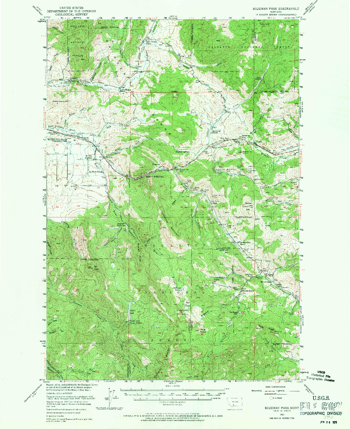 USGS 1:62500-SCALE QUADRANGLE FOR BOZEMAN PASS, MT 1951