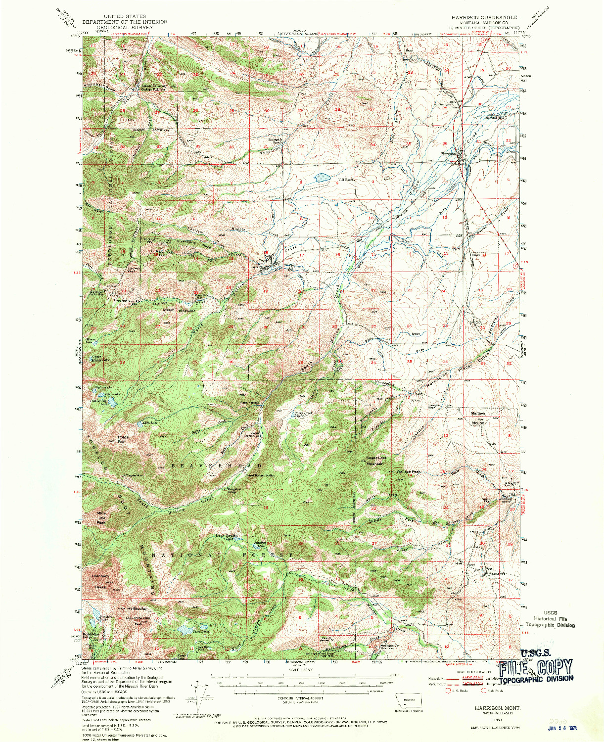 USGS 1:62500-SCALE QUADRANGLE FOR HARRISON, MT 1950