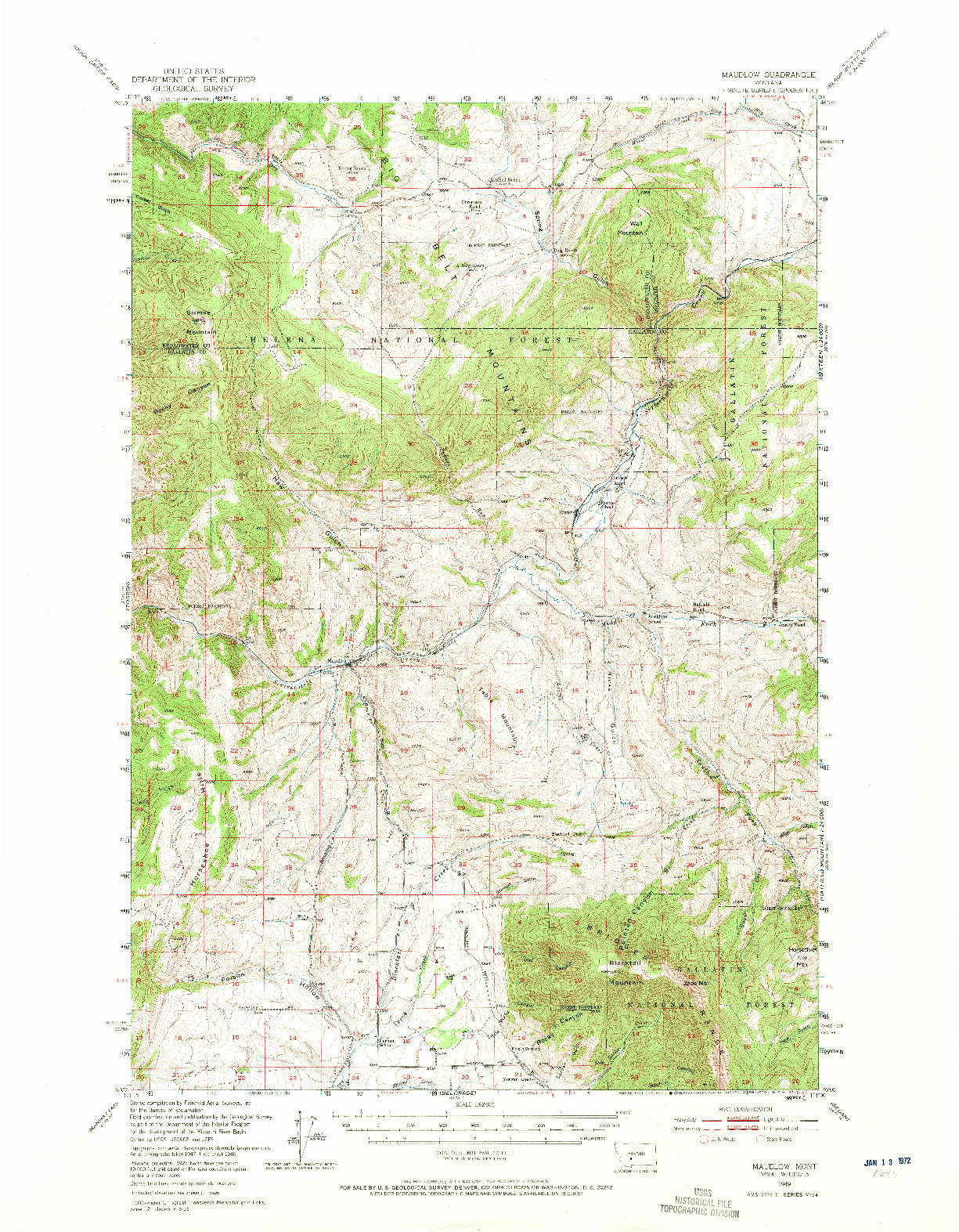 USGS 1:62500-SCALE QUADRANGLE FOR MAUDLOW, MT 1949