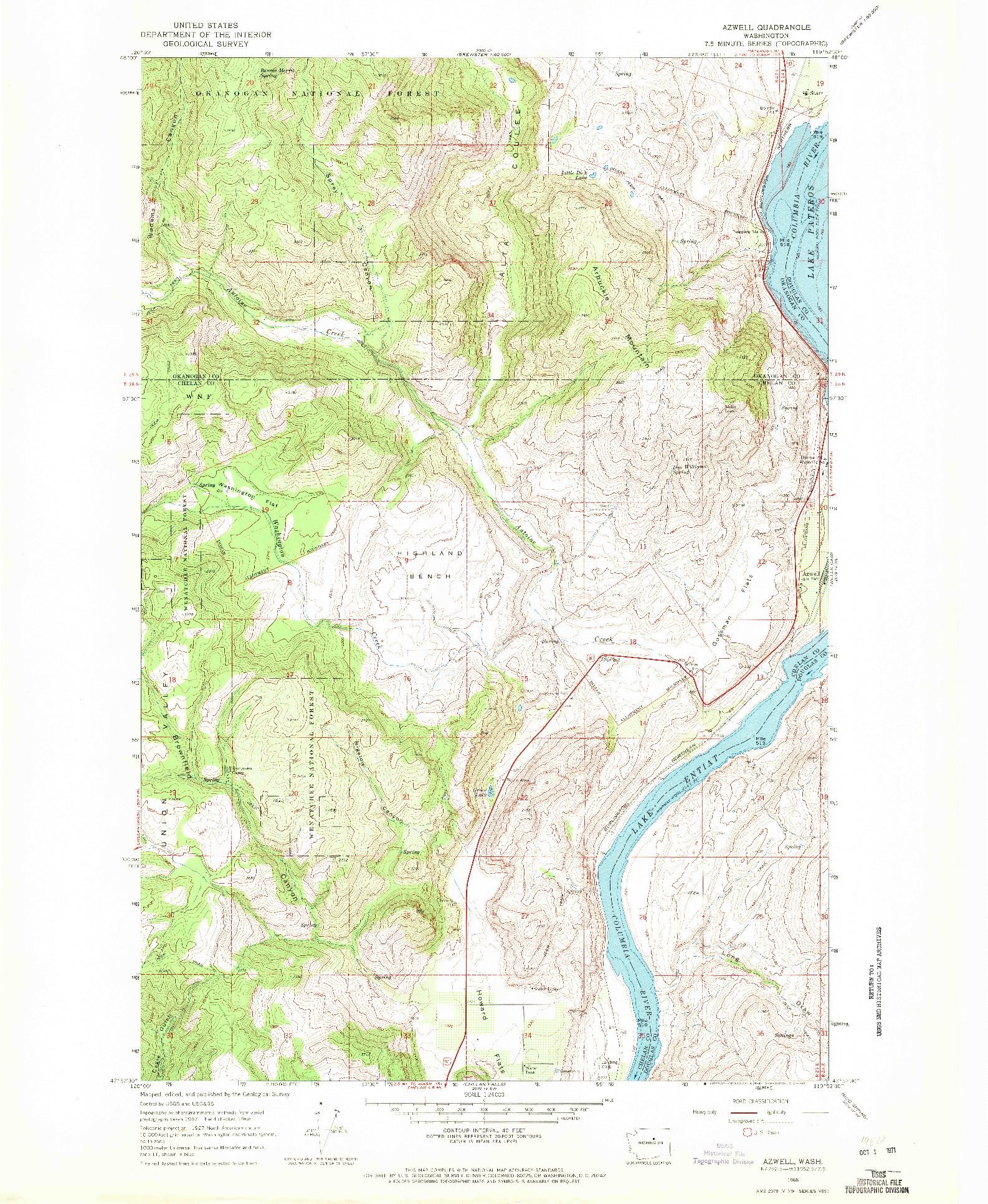 USGS 1:24000-SCALE QUADRANGLE FOR AZWELL, WA 1968