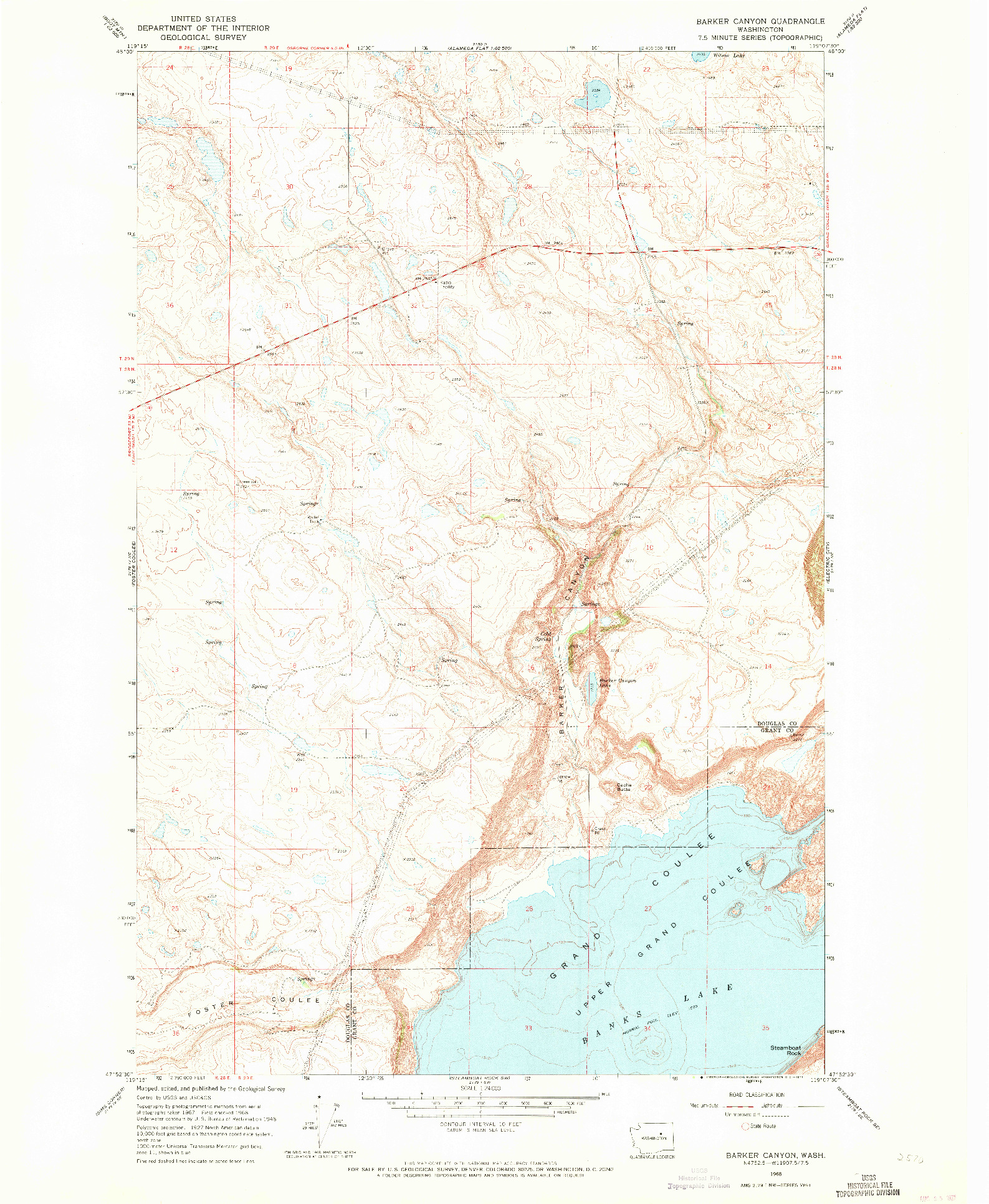 USGS 1:24000-SCALE QUADRANGLE FOR BARKER CANYON, WA 1968