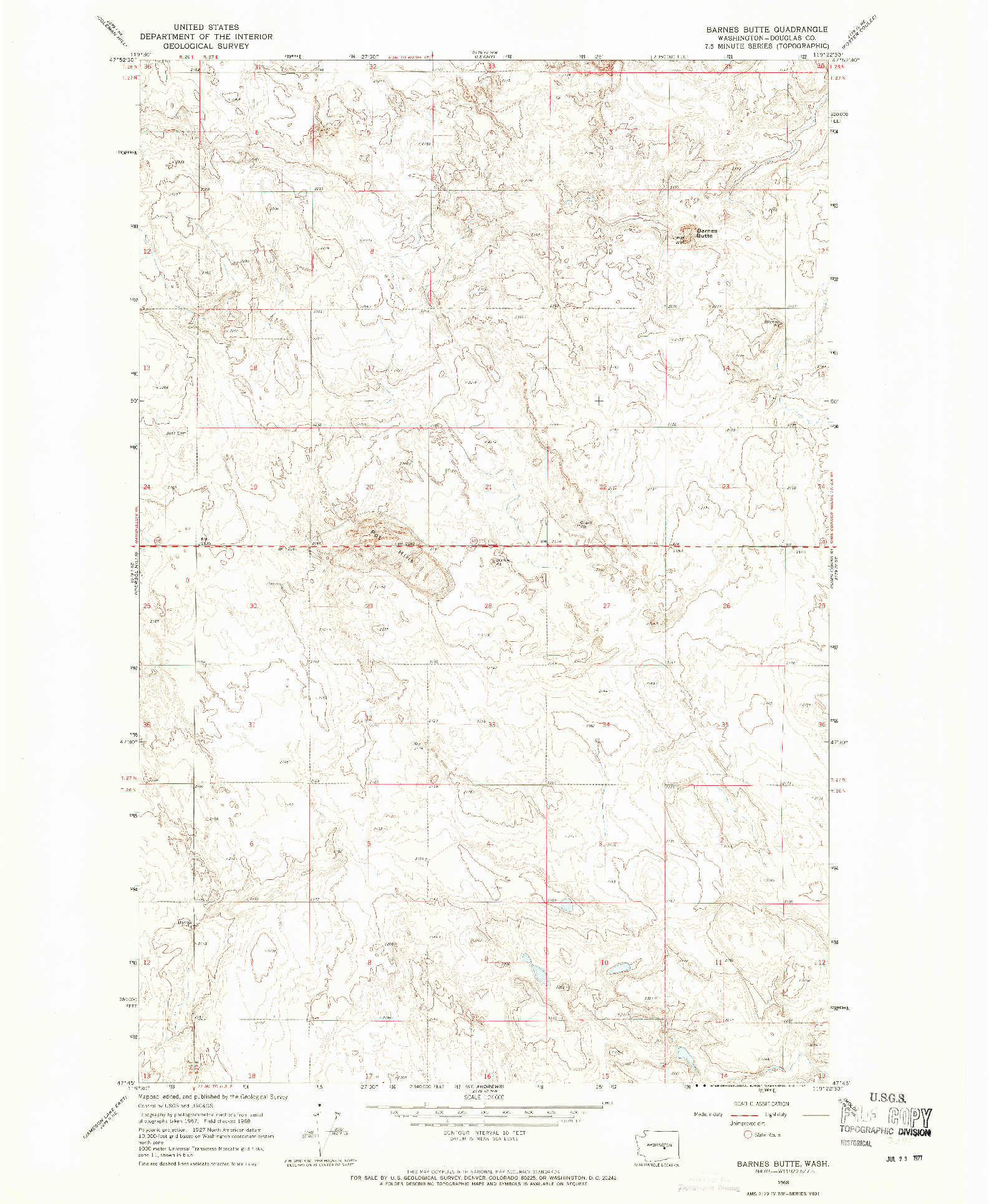 USGS 1:24000-SCALE QUADRANGLE FOR BARNES BUTTE, WA 1968