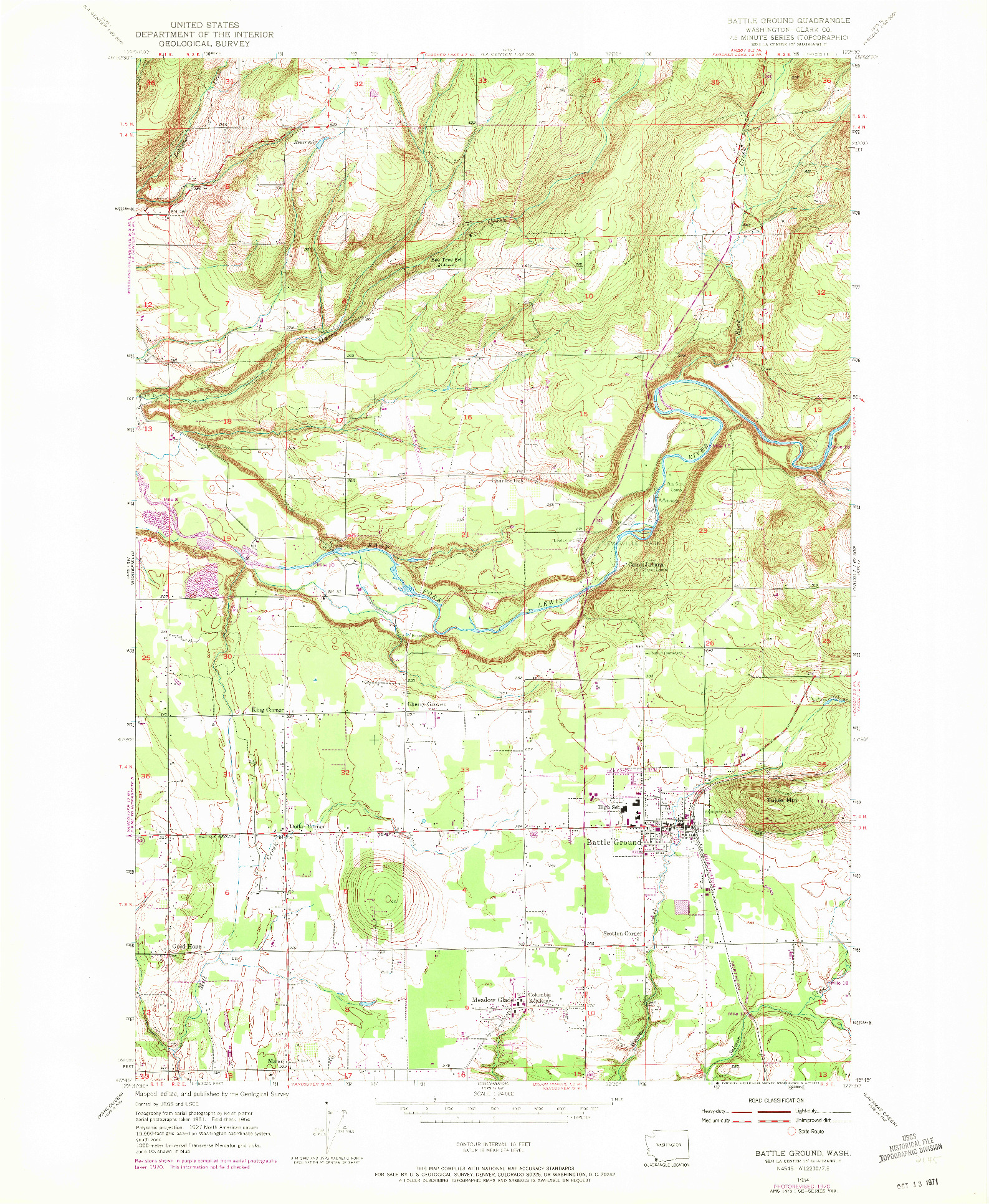 USGS 1:24000-SCALE QUADRANGLE FOR BATTLE GROUND, WA 1954