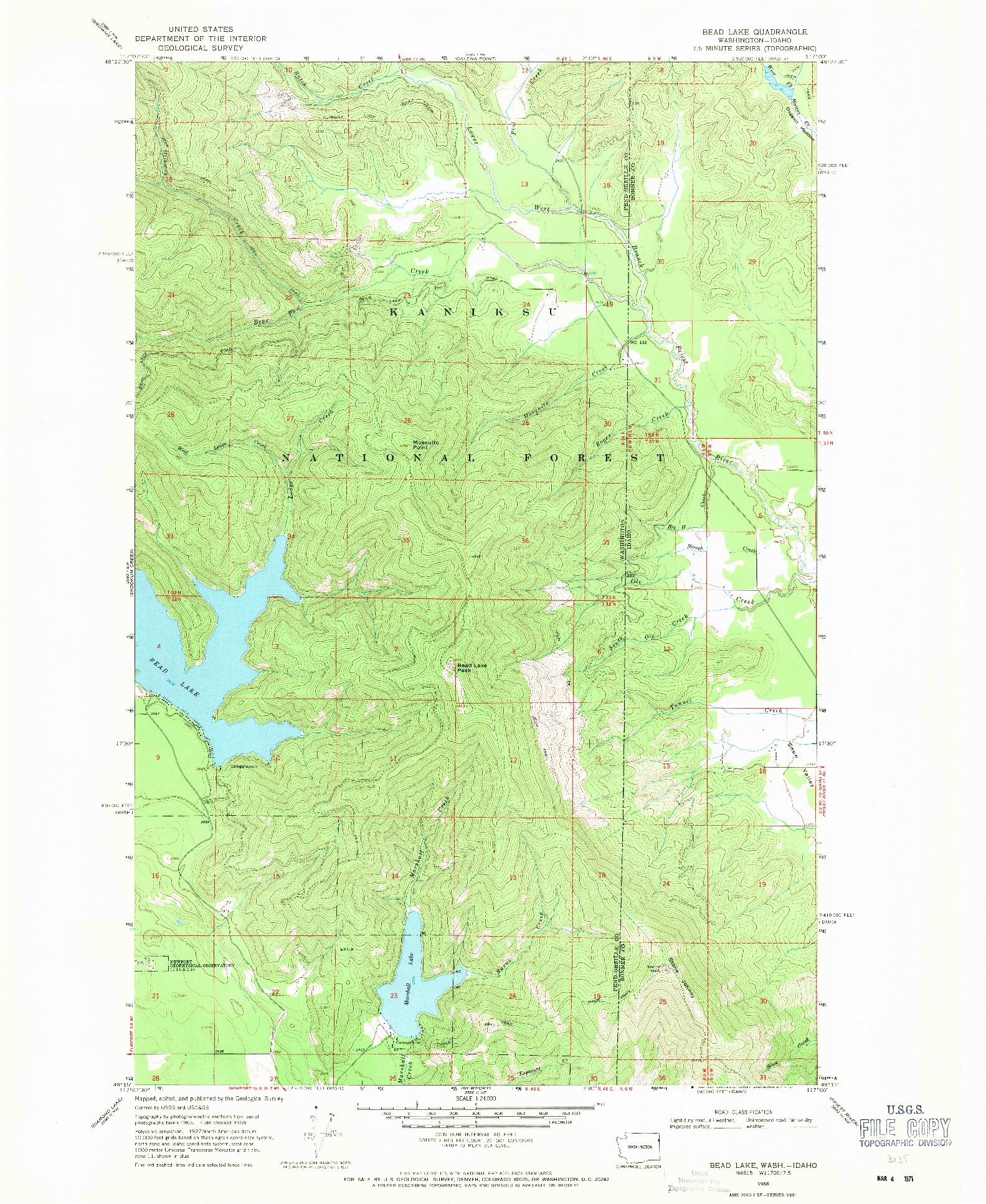 USGS 1:24000-SCALE QUADRANGLE FOR BEAD LAKE, WA 1968