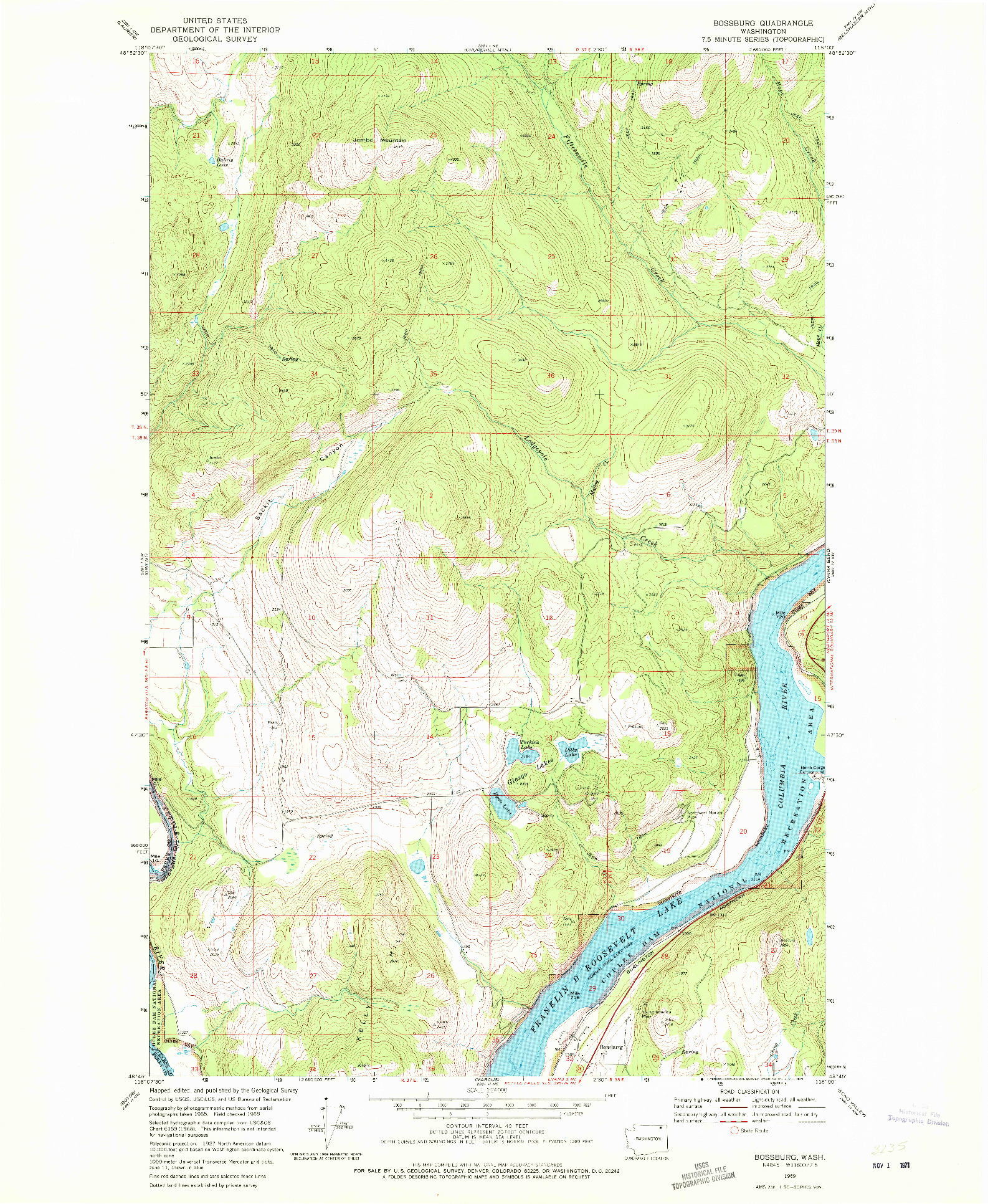 USGS 1:24000-SCALE QUADRANGLE FOR BOSSBURG, WA 1969