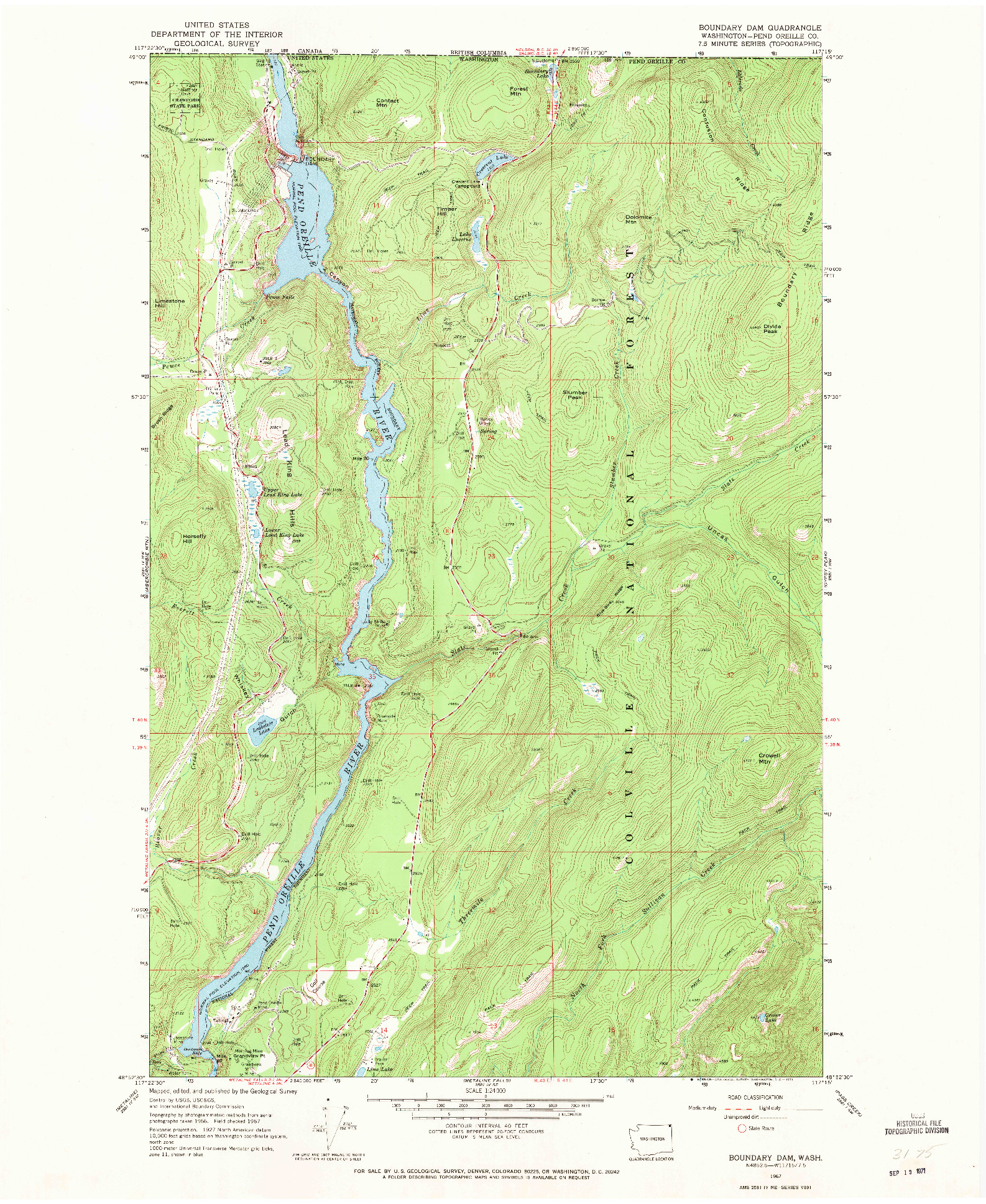 USGS 1:24000-SCALE QUADRANGLE FOR BOUNDARY DAM, WA 1967
