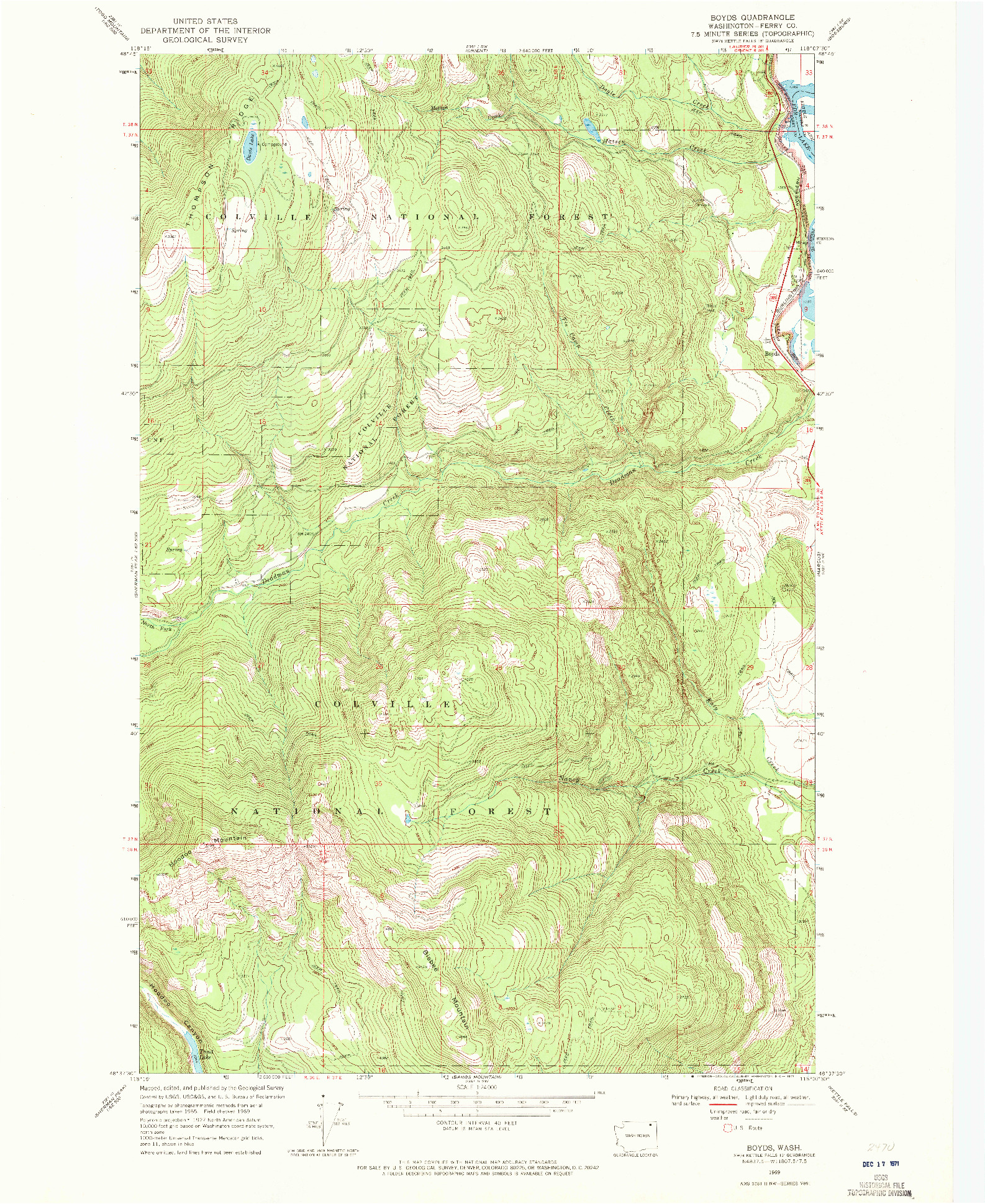 USGS 1:24000-SCALE QUADRANGLE FOR BOYDS, WA 1969