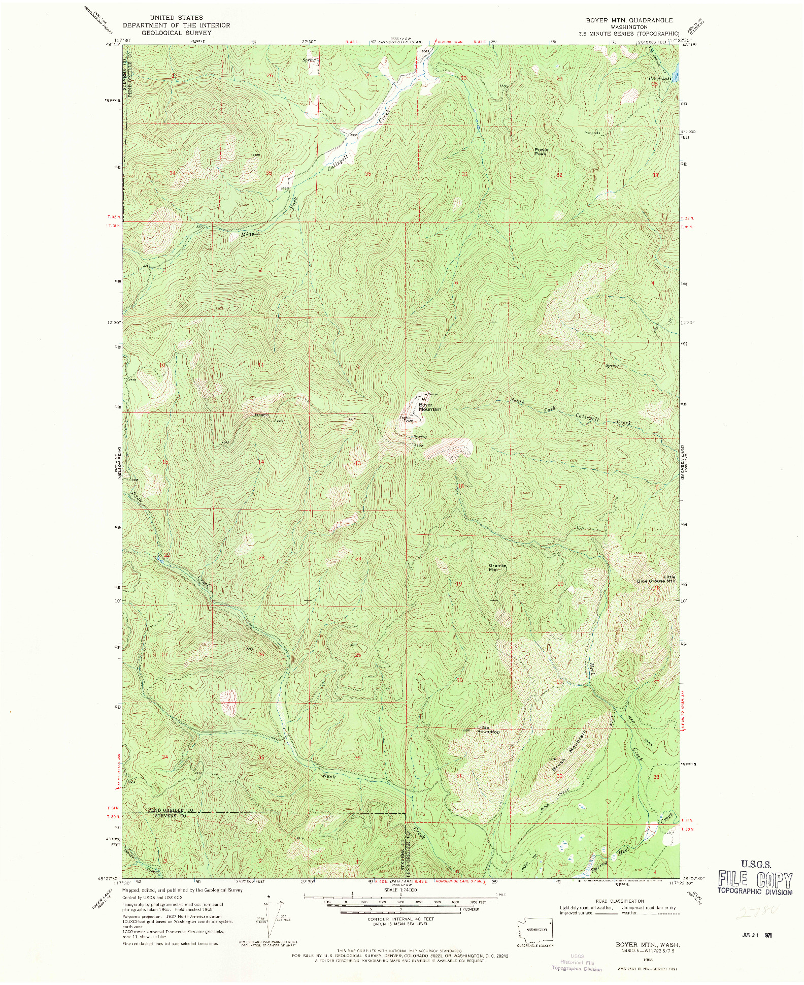 USGS 1:24000-SCALE QUADRANGLE FOR BOYER MTN, WA 1968