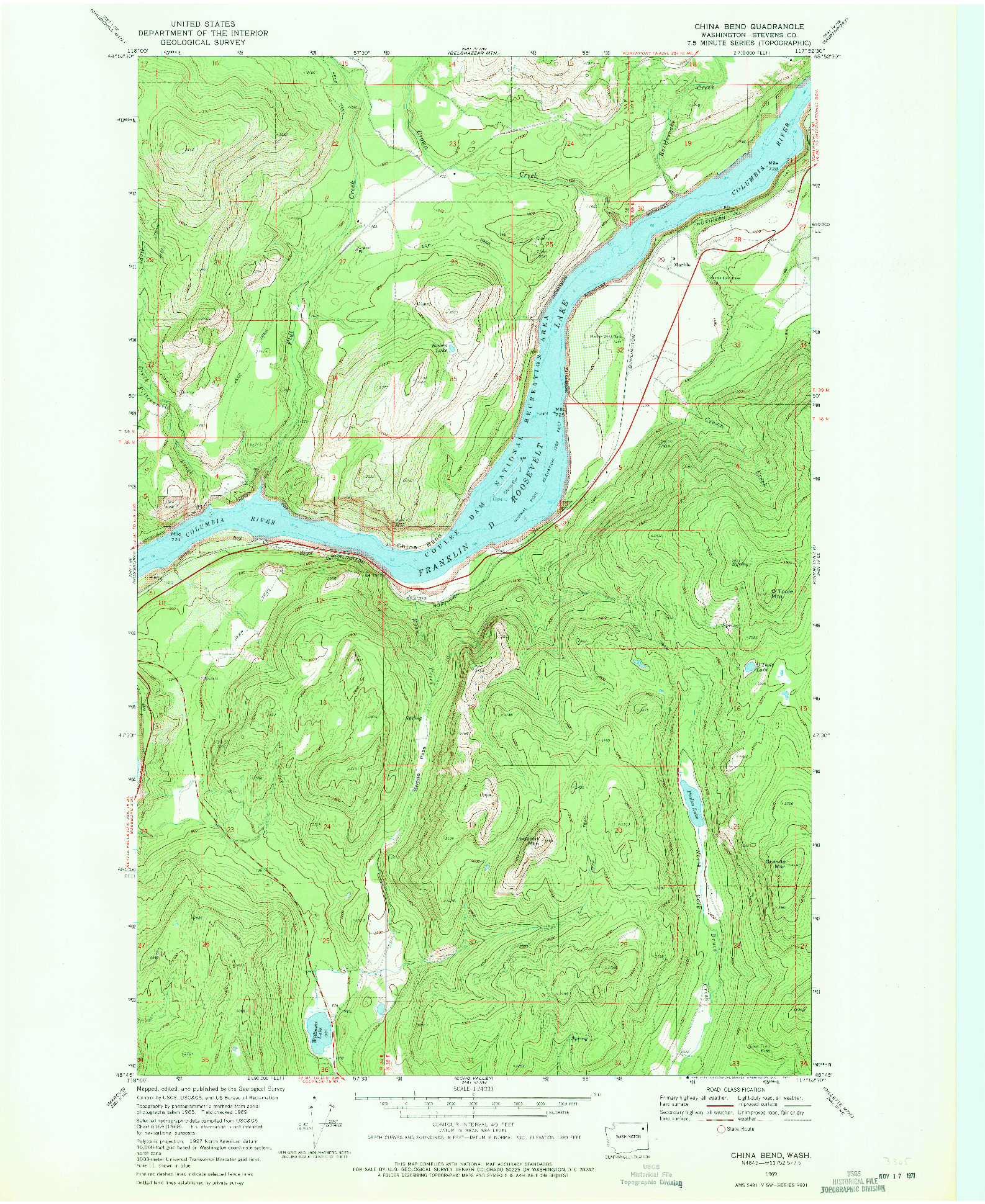 USGS 1:24000-SCALE QUADRANGLE FOR CHINA BEND, WA 1969