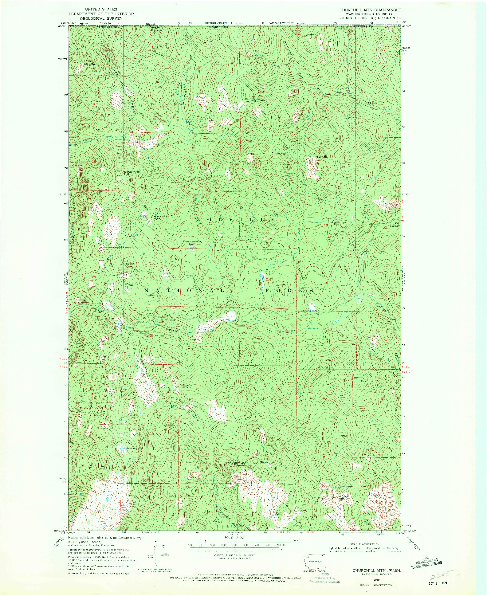 USGS 1:24000-SCALE QUADRANGLE FOR CHURCHILL MTN, WA 1969