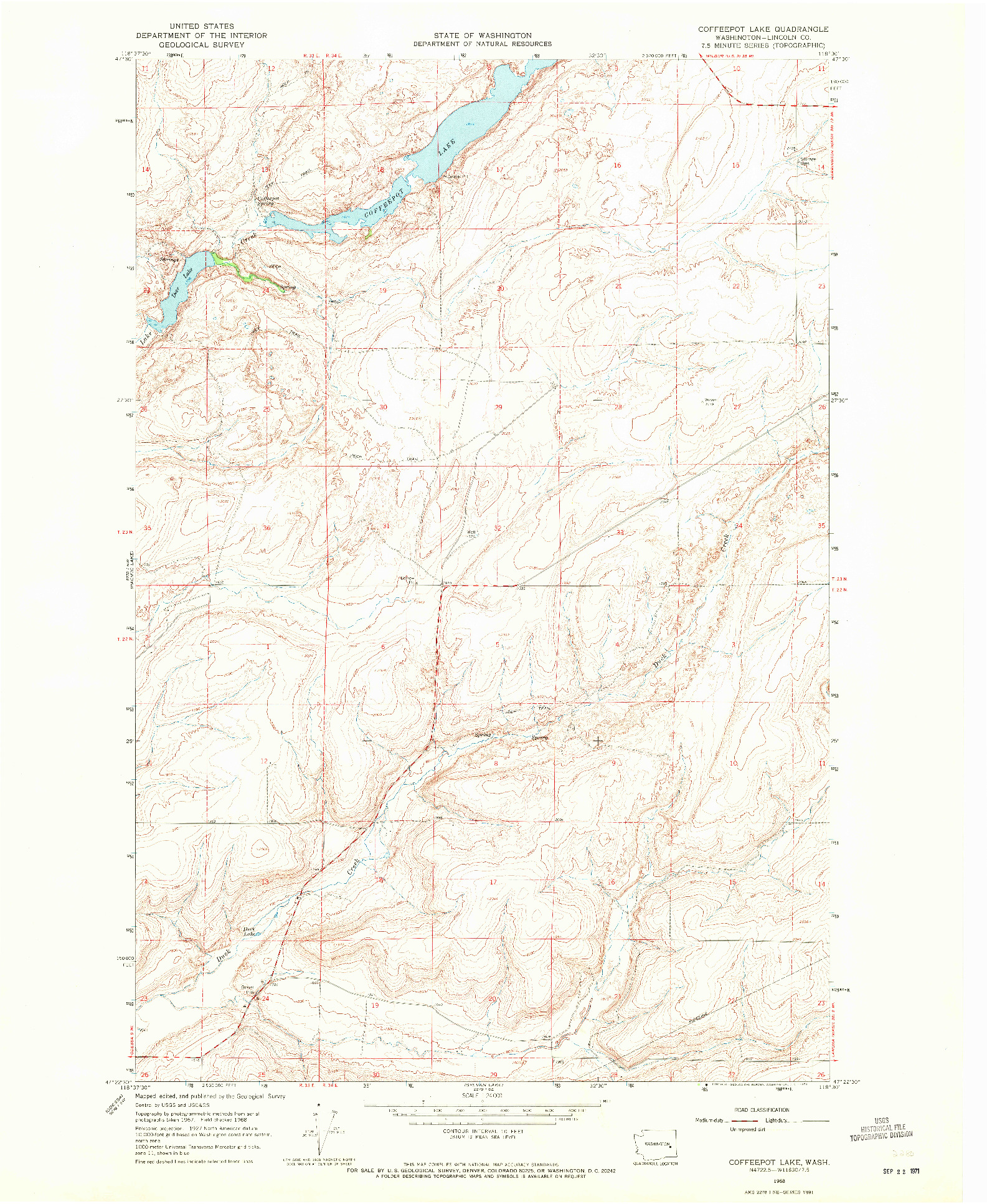 USGS 1:24000-SCALE QUADRANGLE FOR COFFEEPOT LAKE, WA 1968