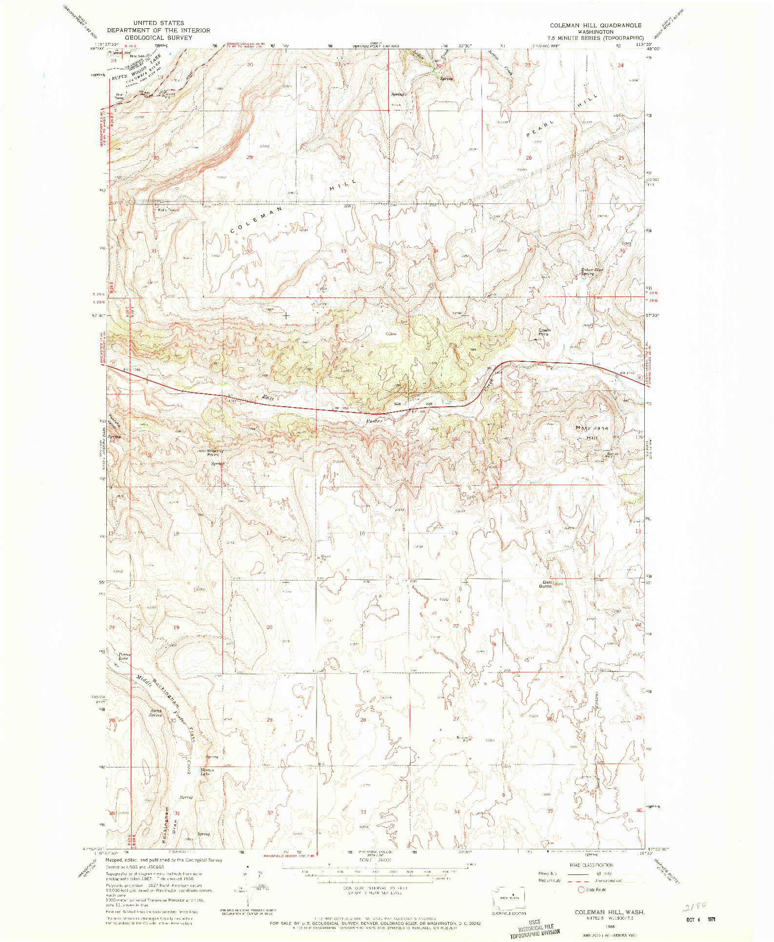USGS 1:24000-SCALE QUADRANGLE FOR COLEMAN HILL, WA 1968