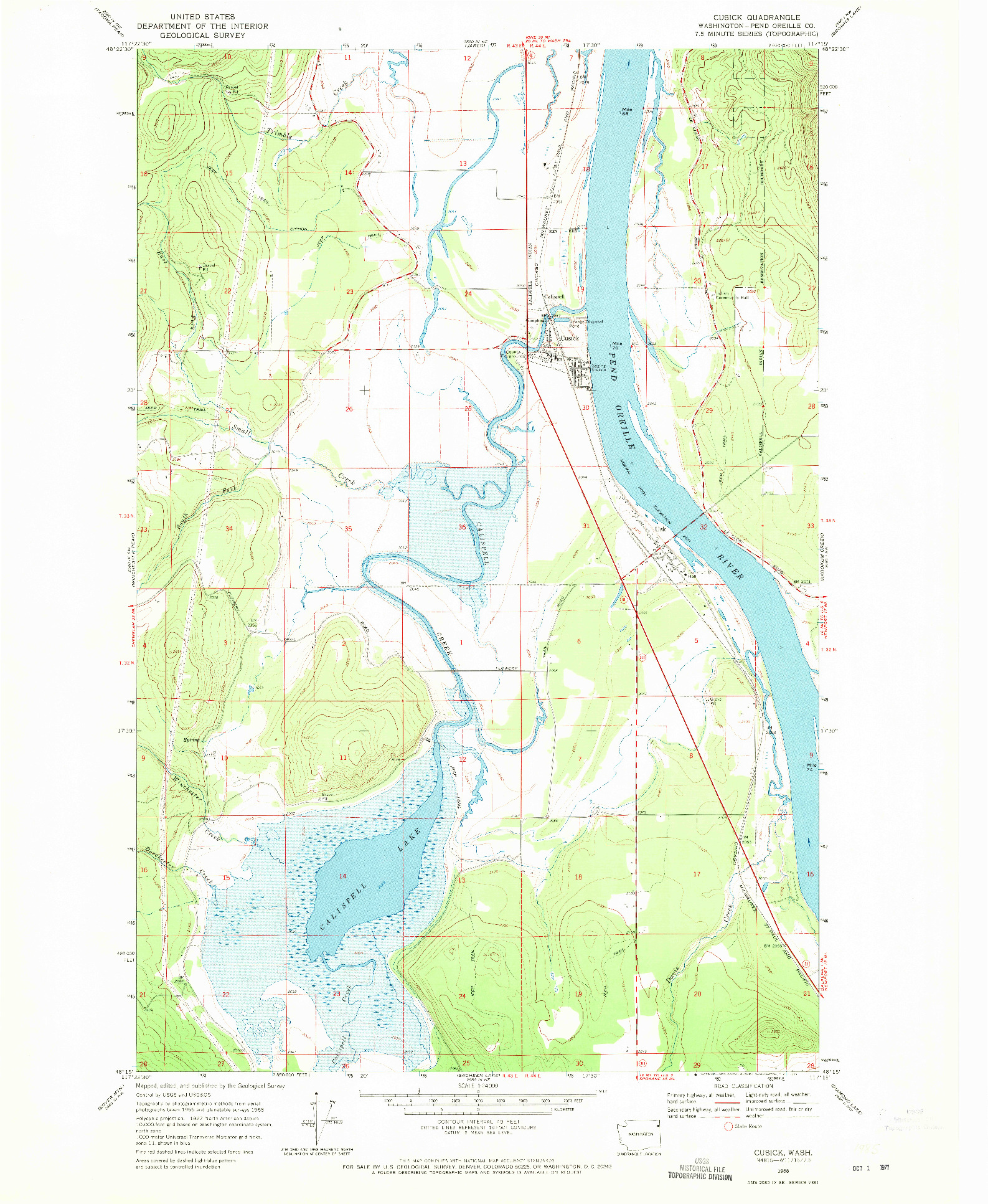 USGS 1:24000-SCALE QUADRANGLE FOR CUSICK, WA 1968