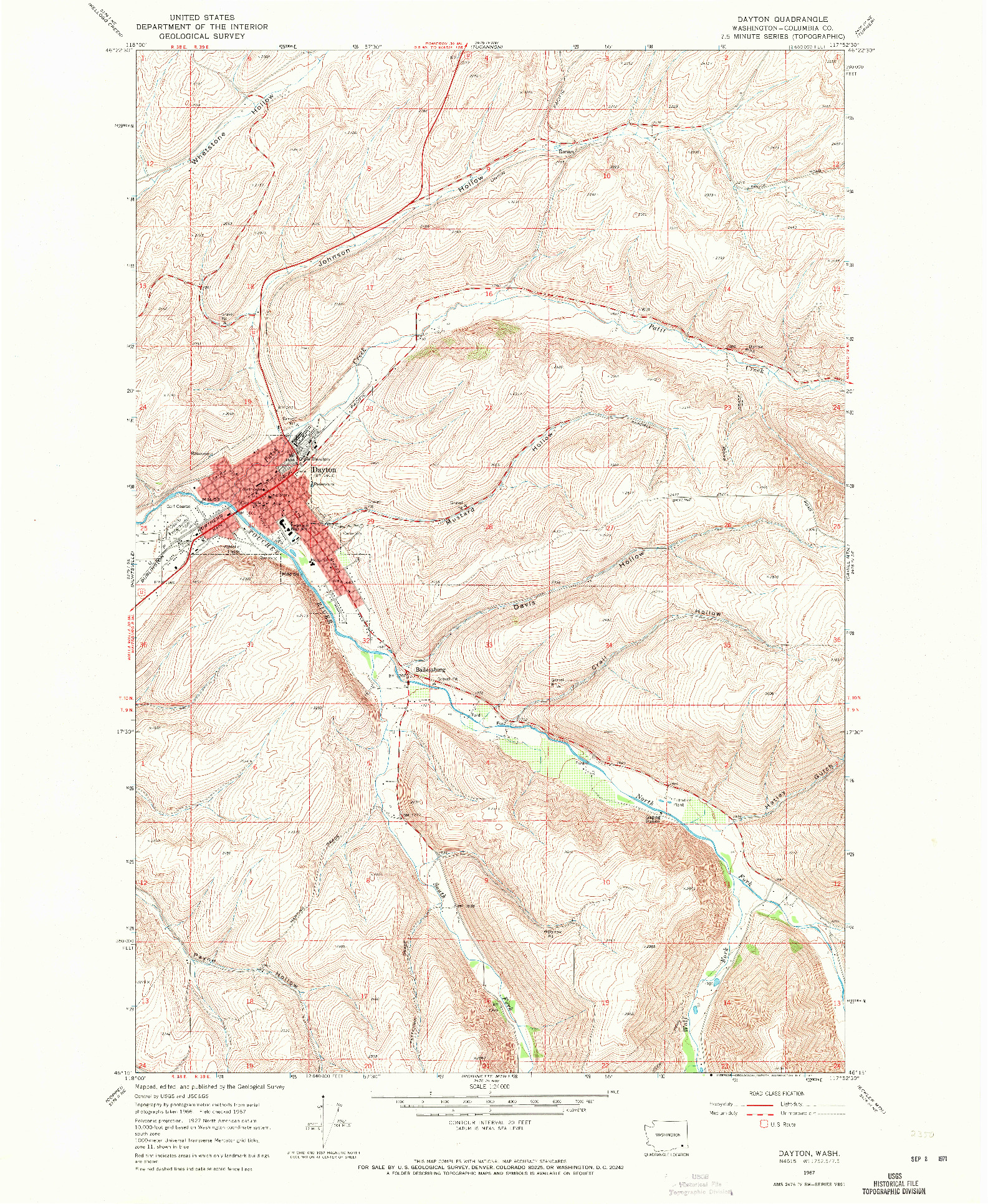 USGS 1:24000-SCALE QUADRANGLE FOR DAYTON, WA 1967