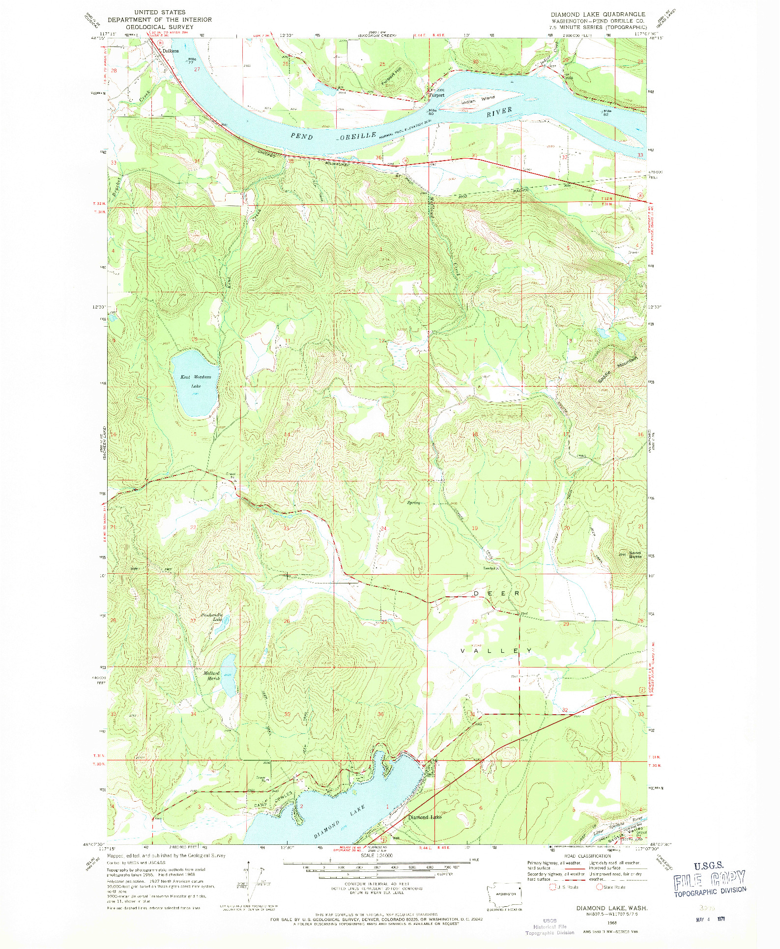 USGS 1:24000-SCALE QUADRANGLE FOR DIAMOND LAKE, WA 1968