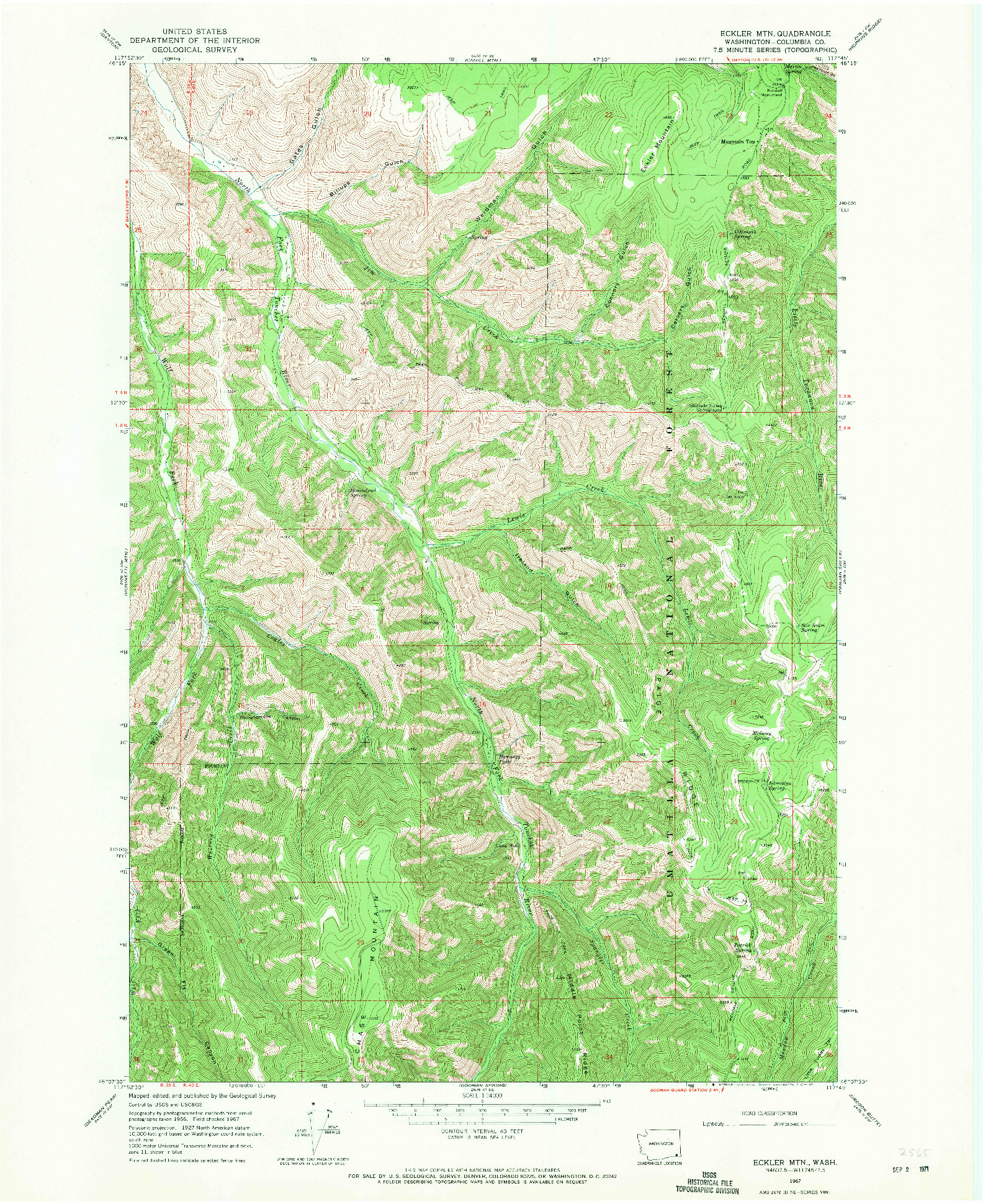 USGS 1:24000-SCALE QUADRANGLE FOR ECKLER MTN, WA 1967