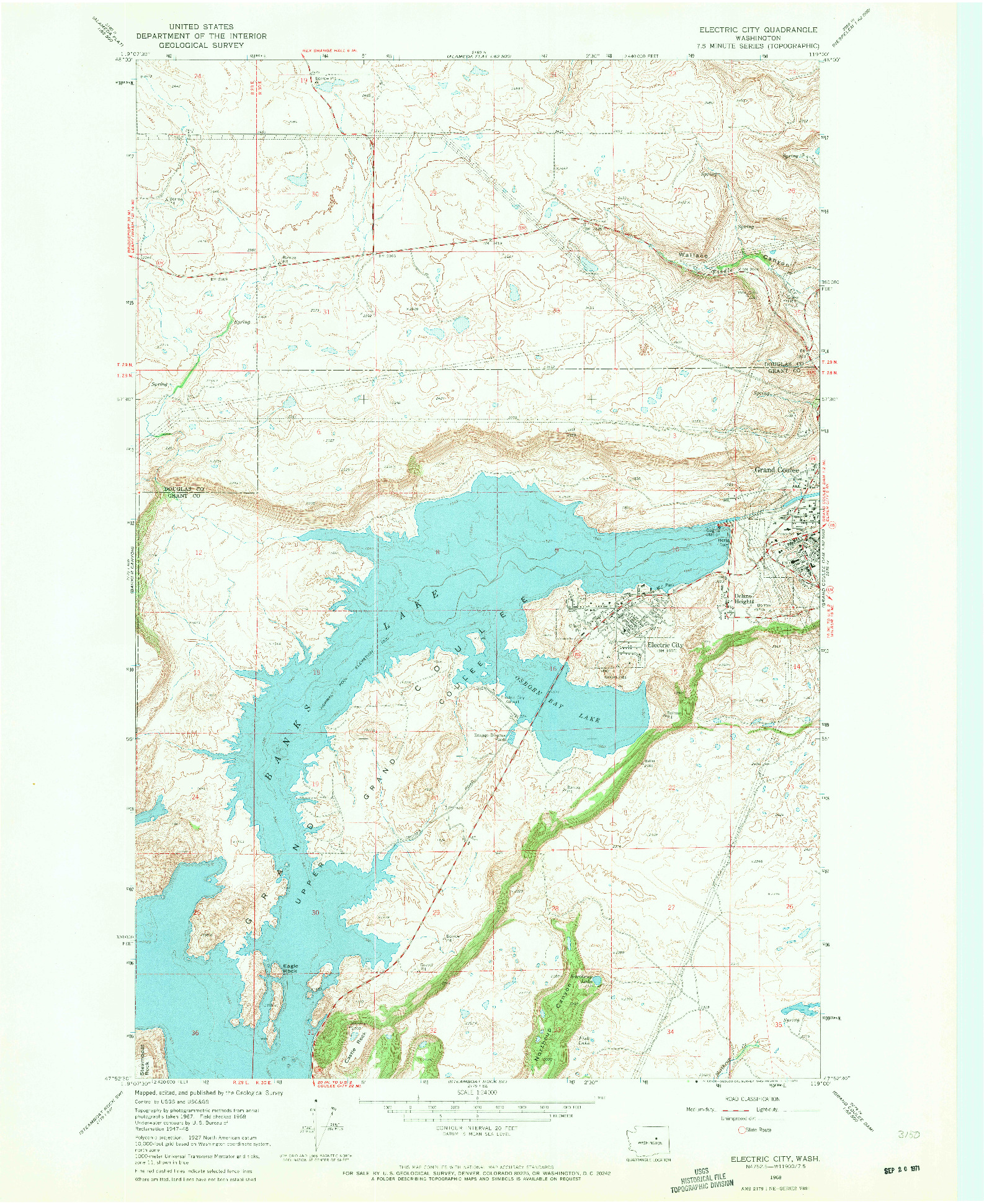 USGS 1:24000-SCALE QUADRANGLE FOR ELECTRIC CITY, WA 1968