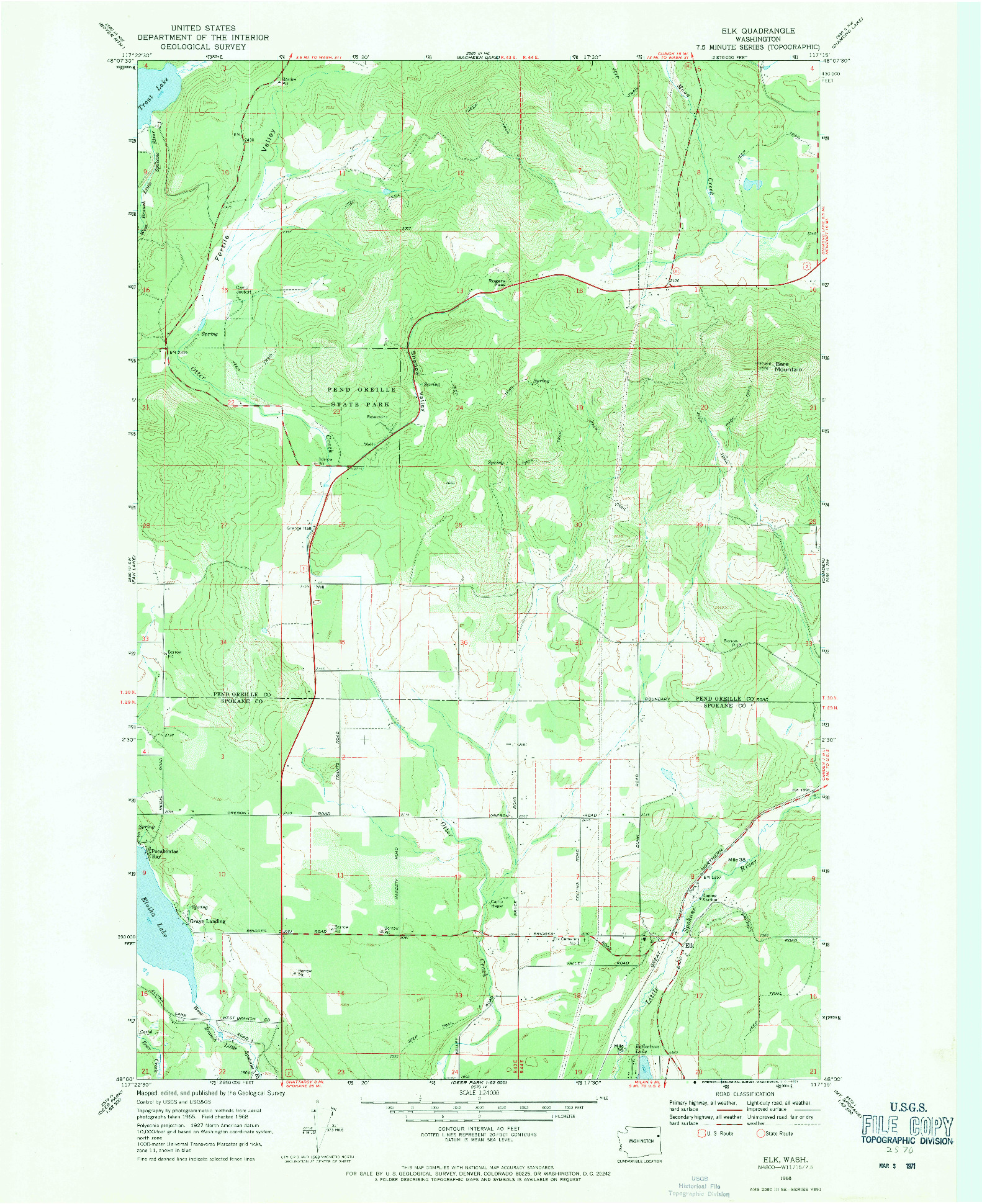 USGS 1:24000-SCALE QUADRANGLE FOR ELK, WA 1968
