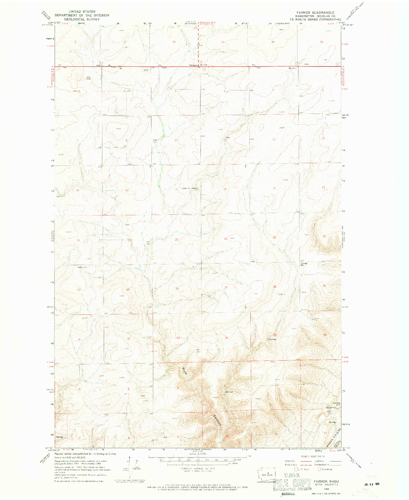 USGS 1:24000-SCALE QUADRANGLE FOR FARMER, WA 1968