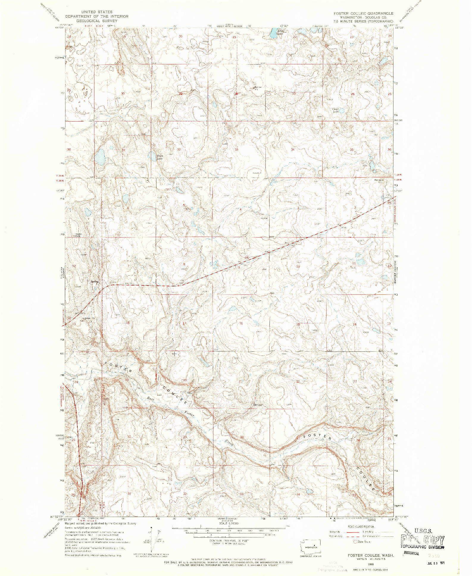 USGS 1:24000-SCALE QUADRANGLE FOR FOSTER COULEE, WA 1968