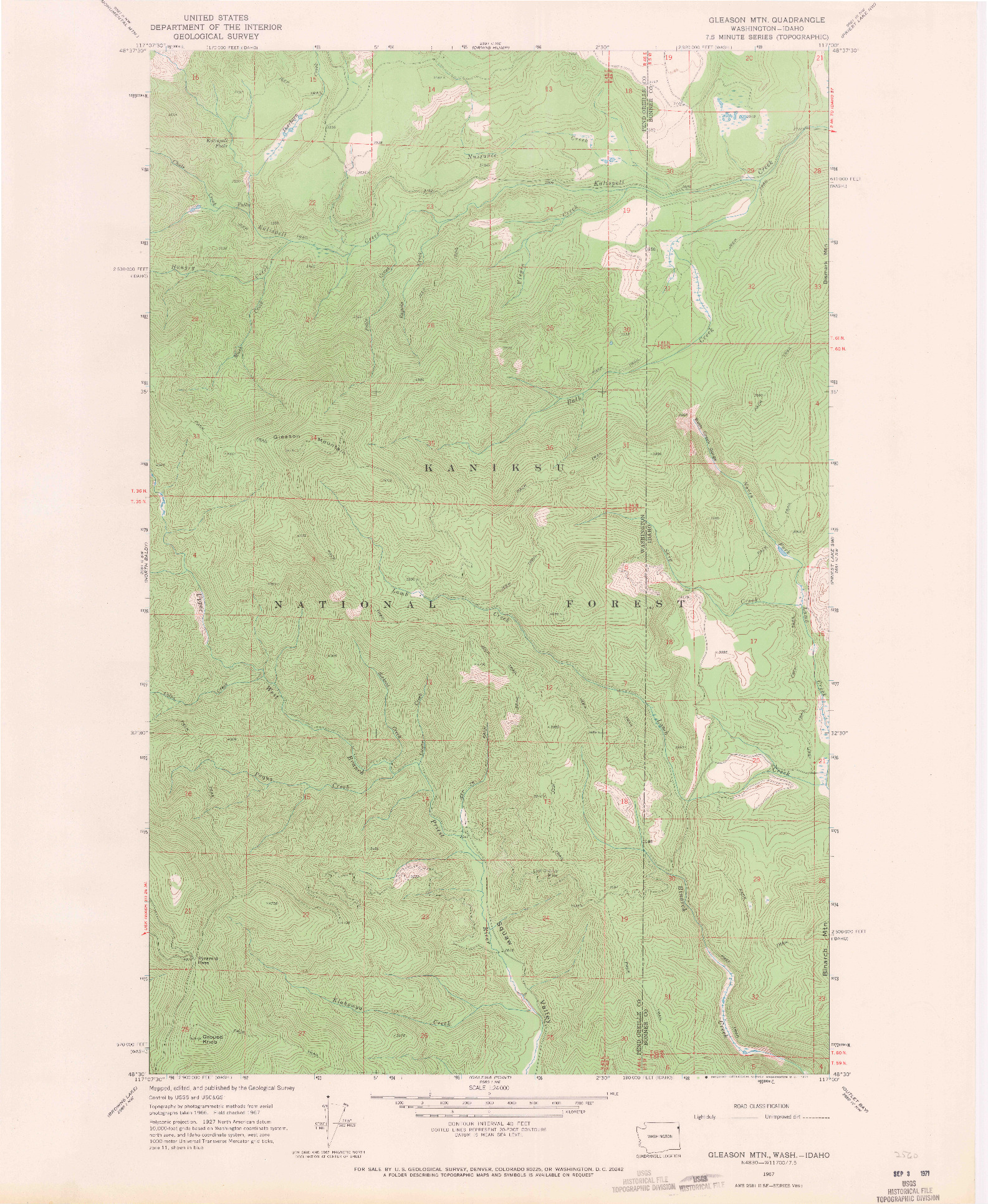 USGS 1:24000-SCALE QUADRANGLE FOR GLEASON MTN, WA 1967