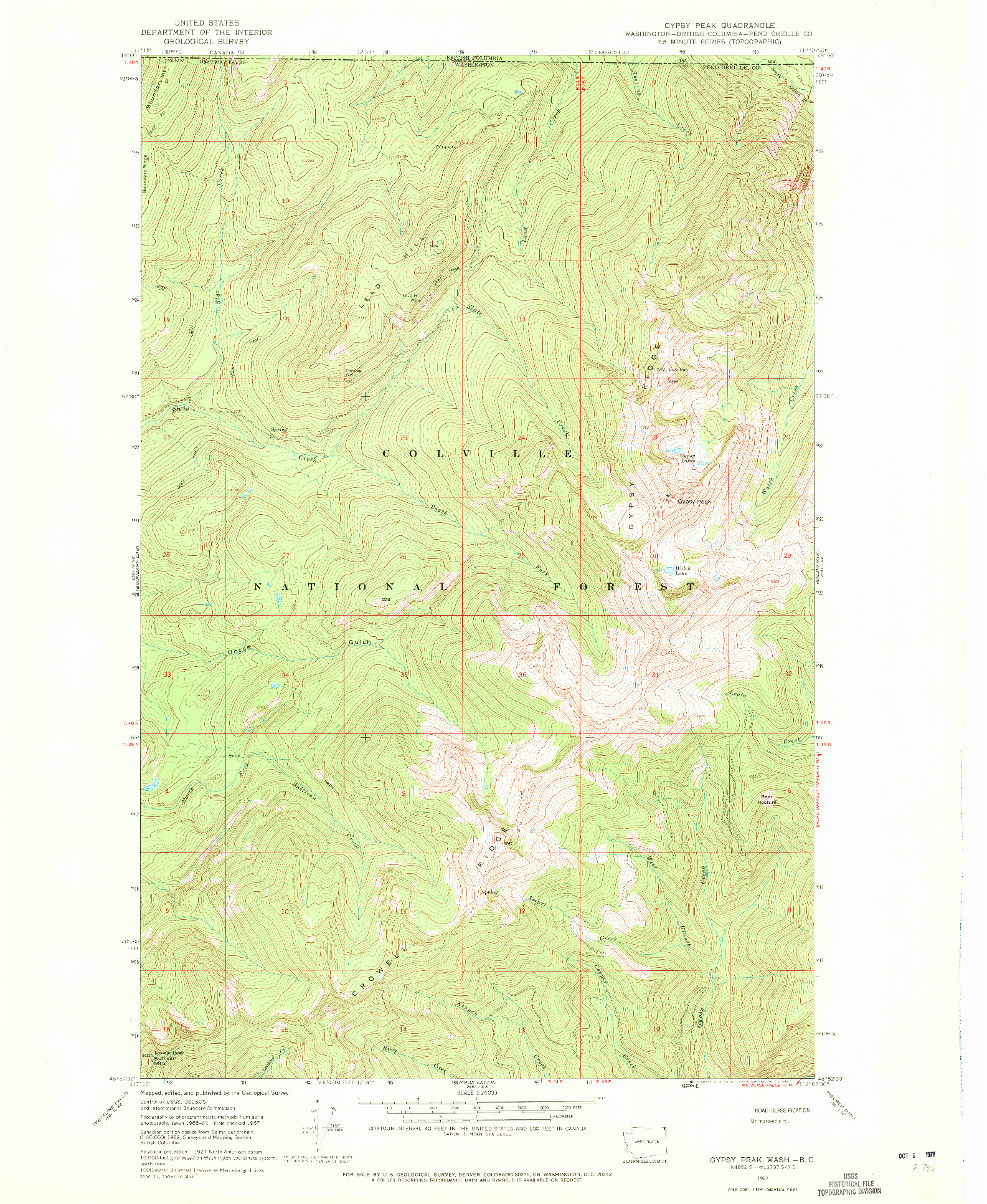 USGS 1:24000-SCALE QUADRANGLE FOR GYPSY PEAK, WA 1967