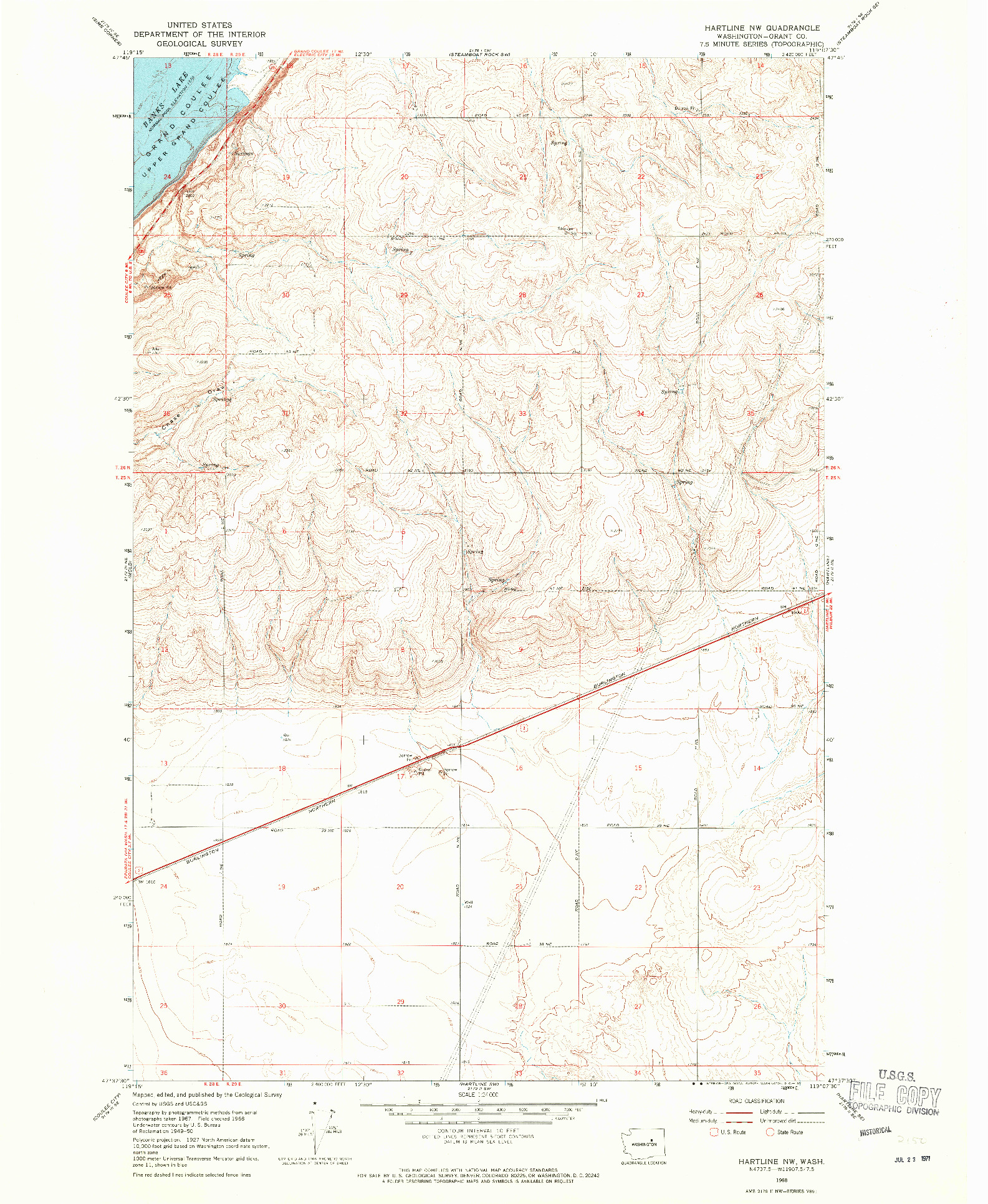 USGS 1:24000-SCALE QUADRANGLE FOR HARTLINE NW, WA 1968