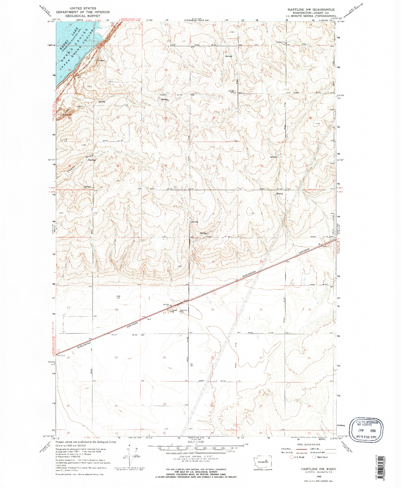 USGS 1:24000-SCALE QUADRANGLE FOR HARTLINE NW, WA 1968