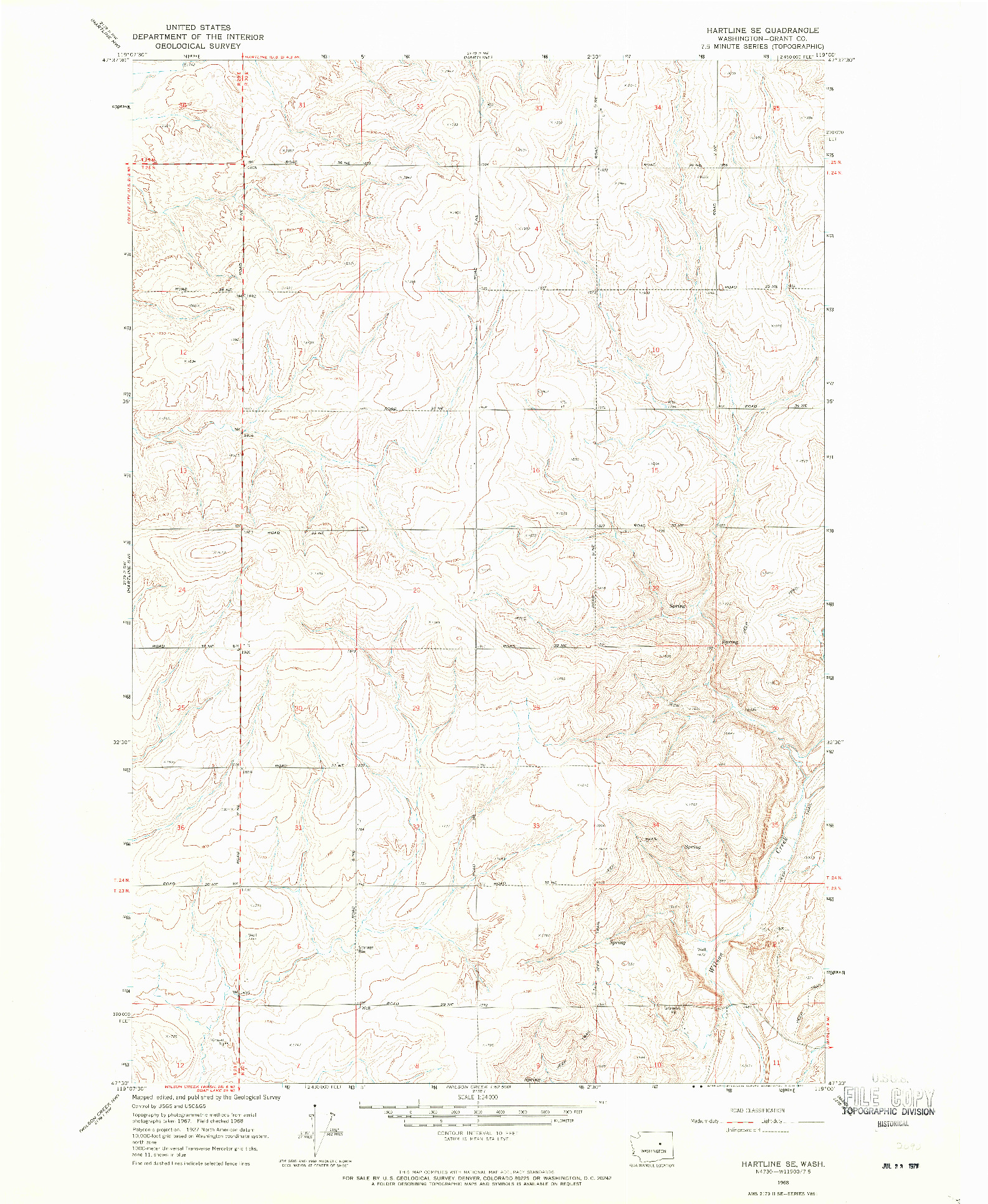 USGS 1:24000-SCALE QUADRANGLE FOR HARTLINE SE, WA 1968