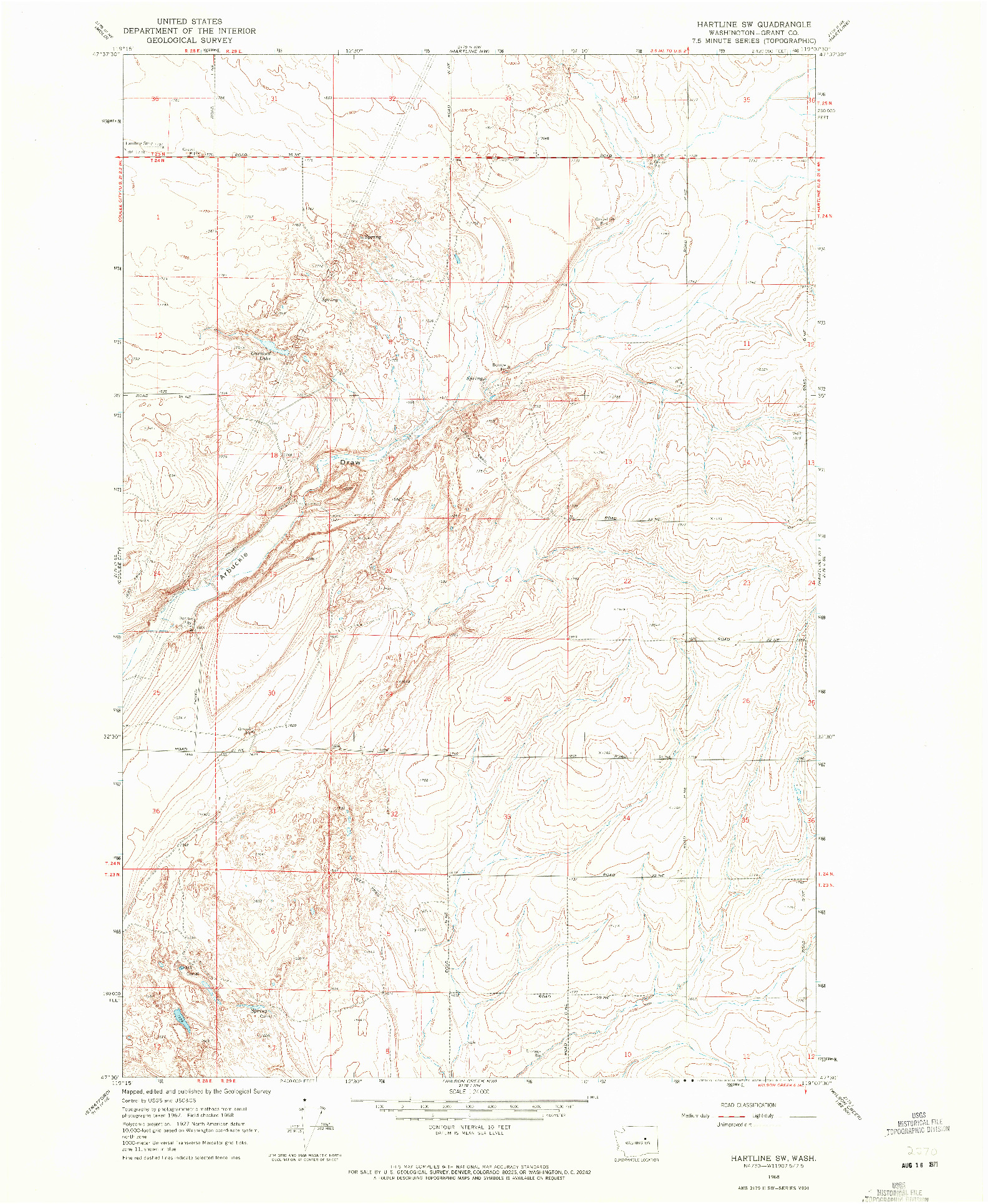 USGS 1:24000-SCALE QUADRANGLE FOR HARTLINE SW, WA 1968