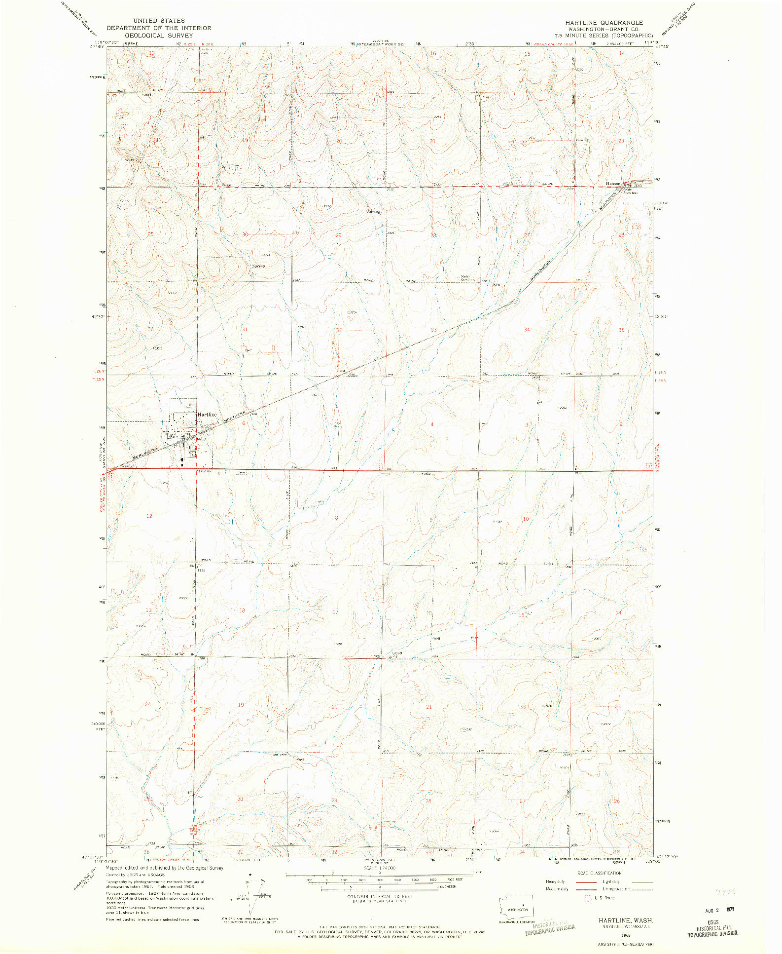 USGS 1:24000-SCALE QUADRANGLE FOR HARTLINE, WA 1968
