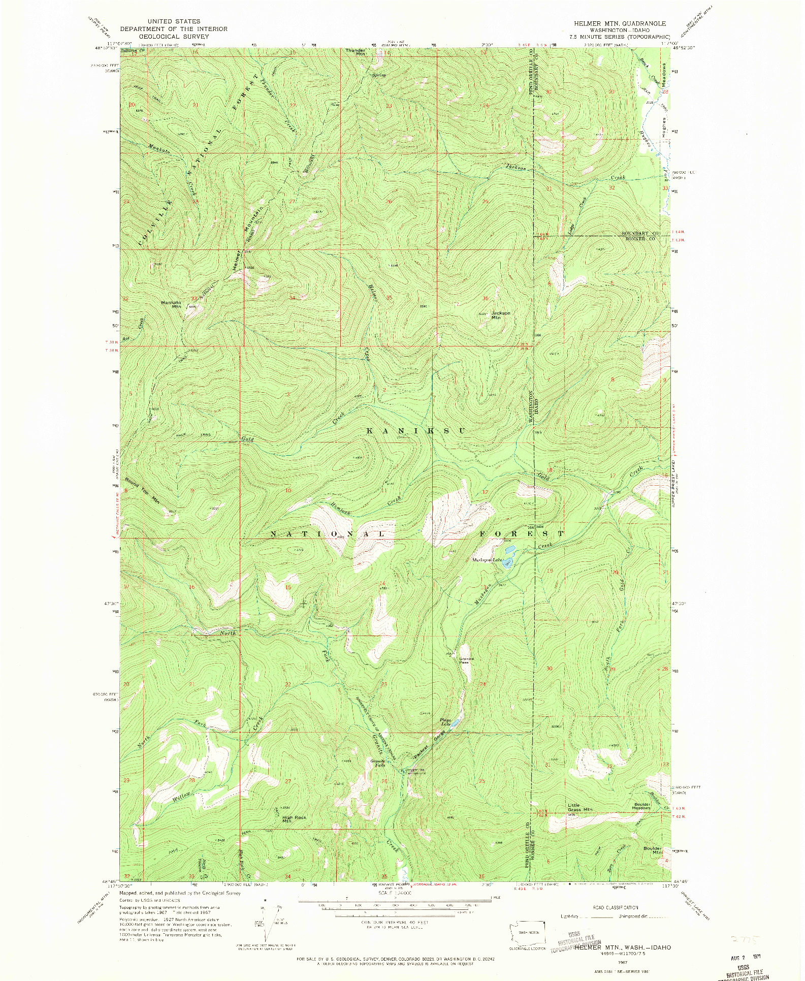 USGS 1:24000-SCALE QUADRANGLE FOR HELMER MTN, WA 1967