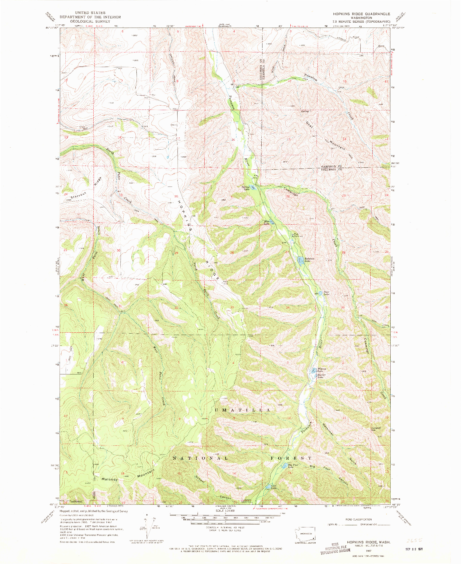 USGS 1:24000-SCALE QUADRANGLE FOR HOPKINS RIDGE, WA 1967