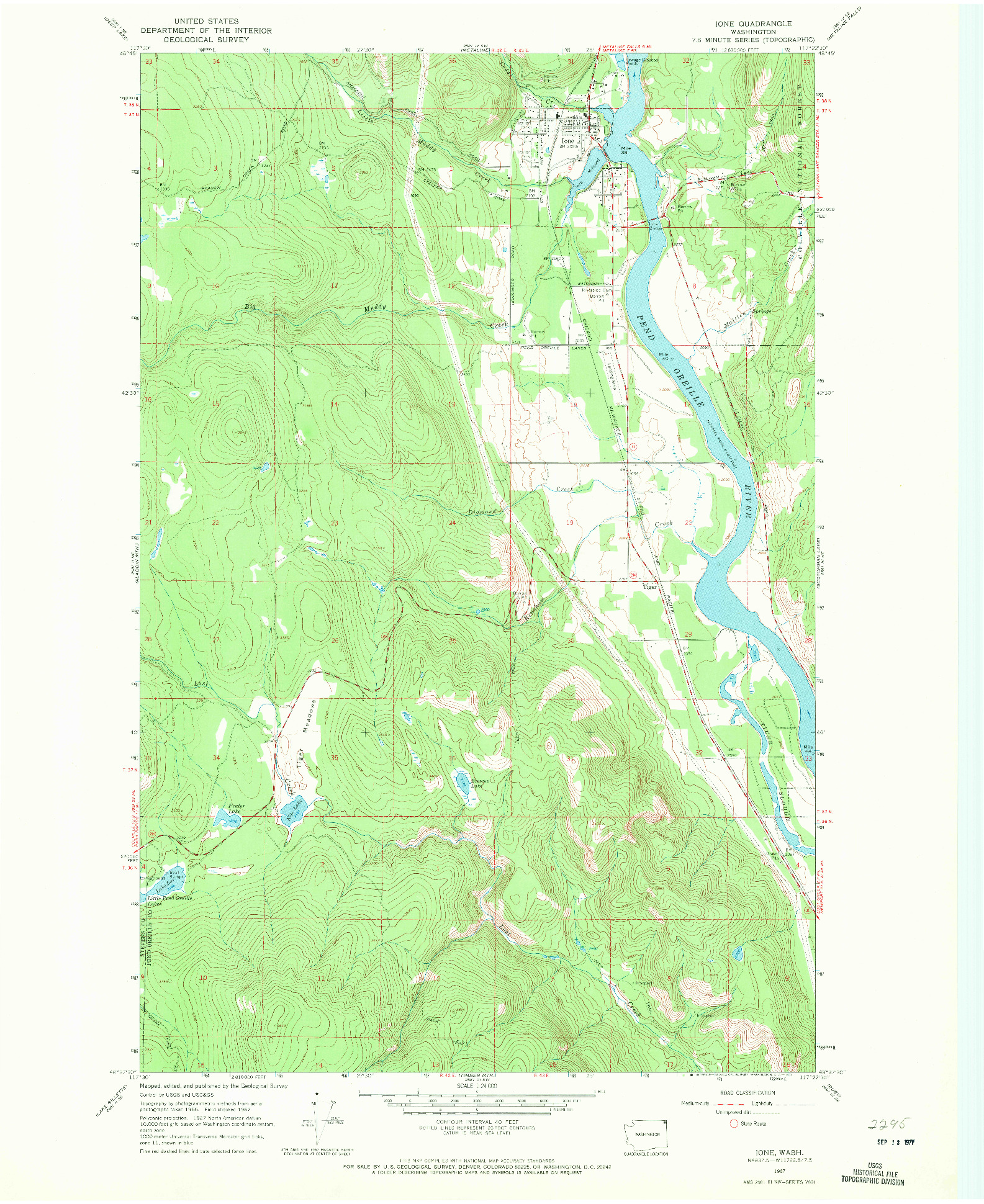 USGS 1:24000-SCALE QUADRANGLE FOR IONE, WA 1967