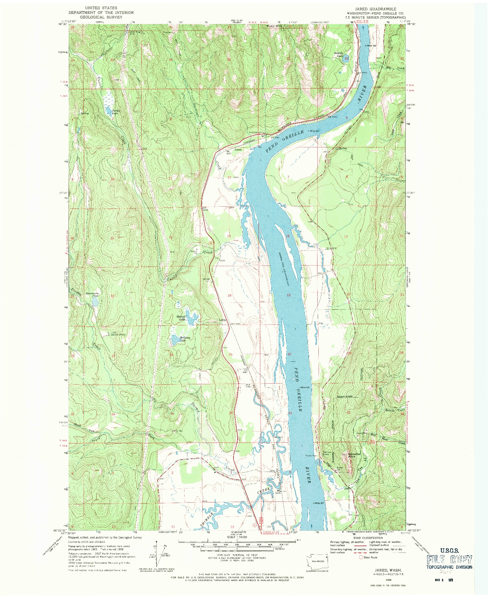 USGS 1:24000-SCALE QUADRANGLE FOR JARED, WA 1968