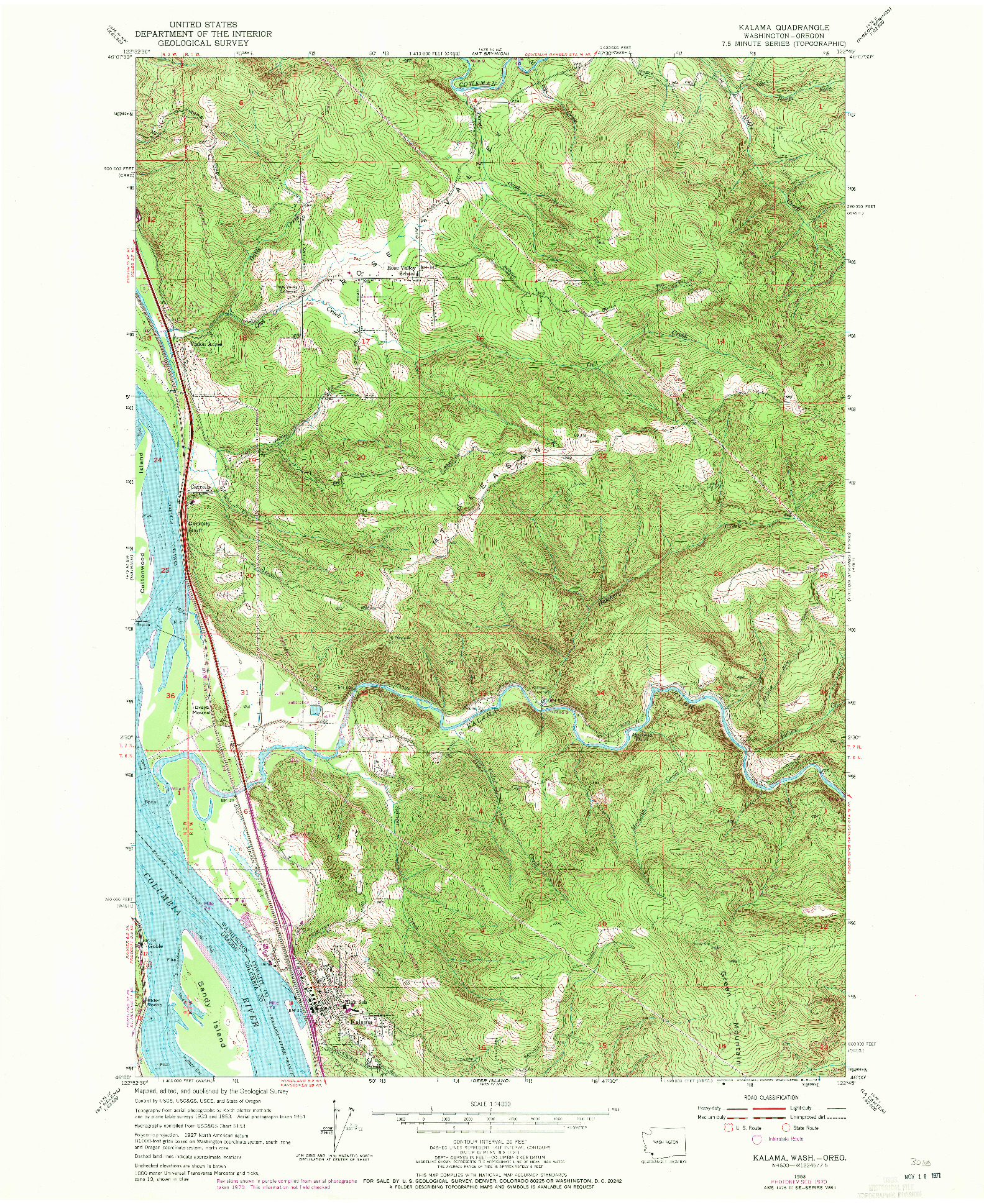 USGS 1:24000-SCALE QUADRANGLE FOR KALAMA, WA 1953