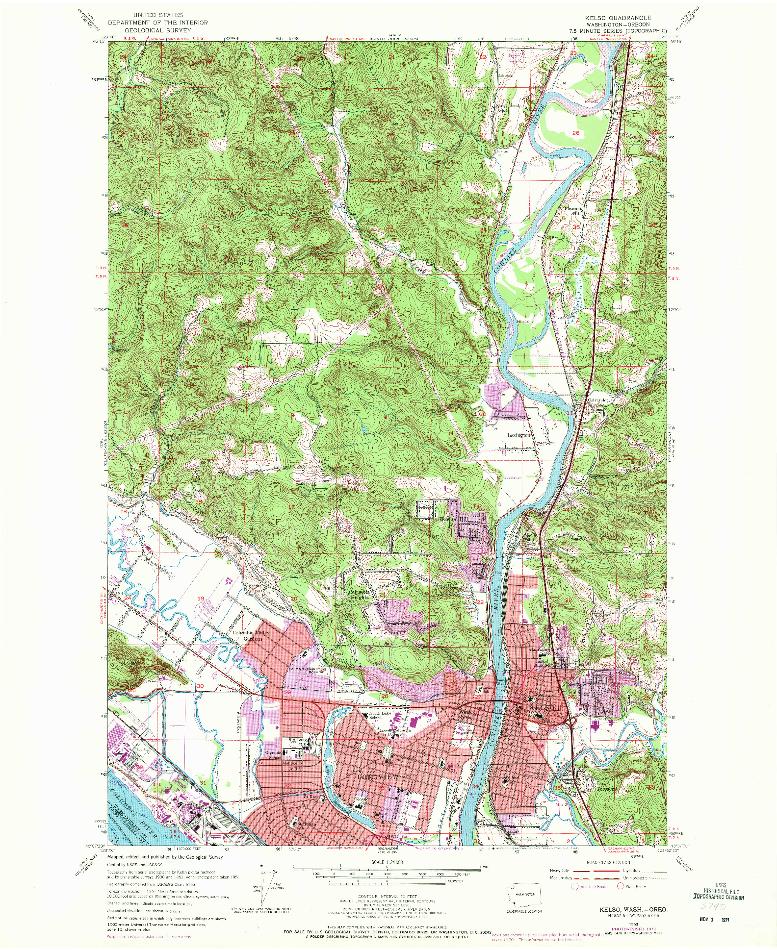 USGS 1:24000-SCALE QUADRANGLE FOR KELSO, WA 1953